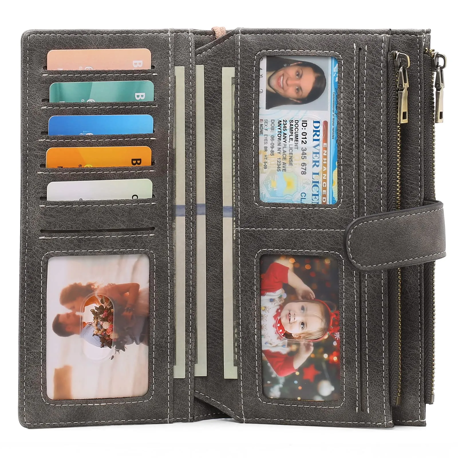 GOIACII Portafoglio Donna Grande Formato Lungo Portafogli Pelle RFID Blocco con Slot per Schede Multiple Portamonete da Polso - immagine 7