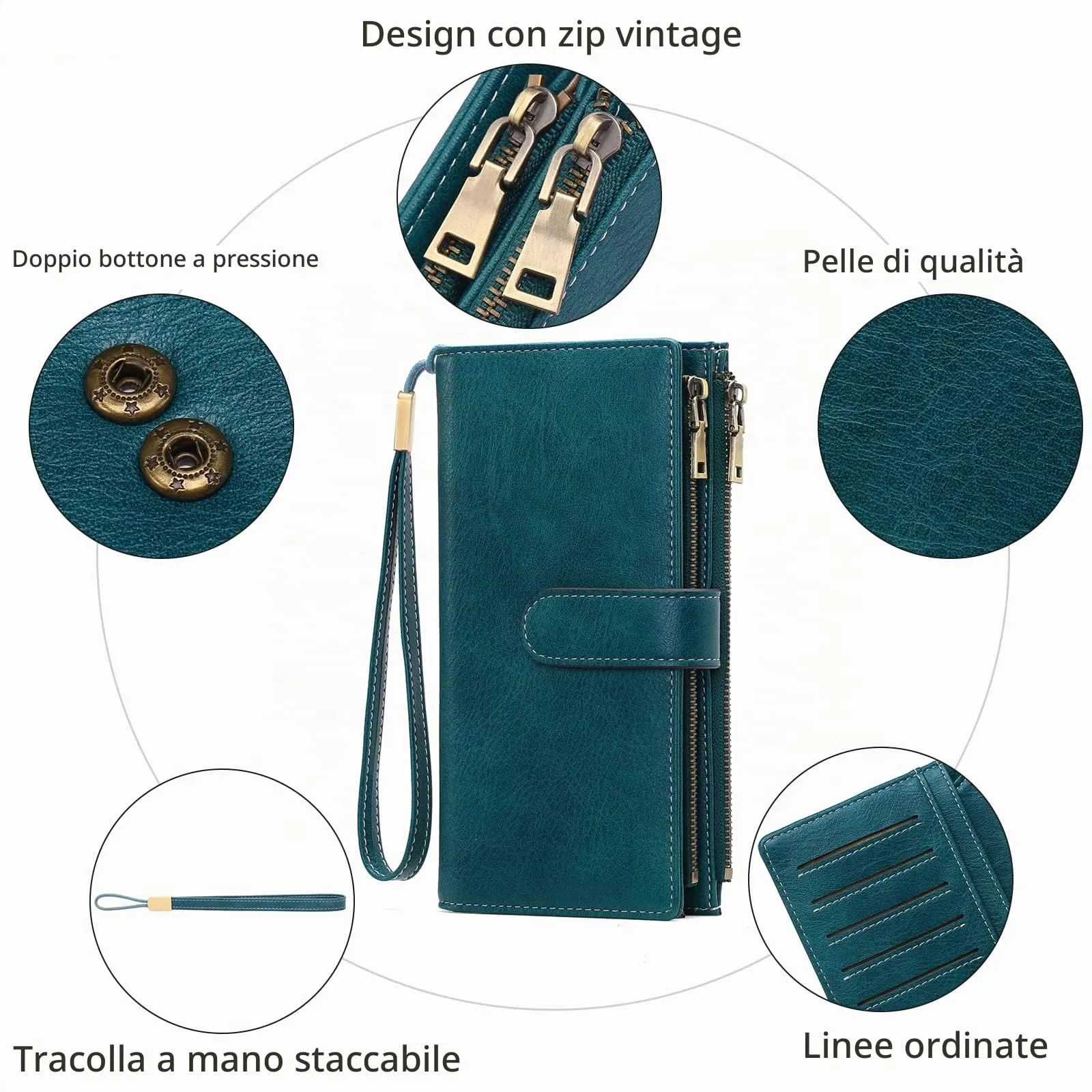 GOIACII Portafoglio Donna Grande Formato Lungo Portafogli Pelle RFID Blocco con Slot per Schede Multiple Portamonete da Polso - immagine 3