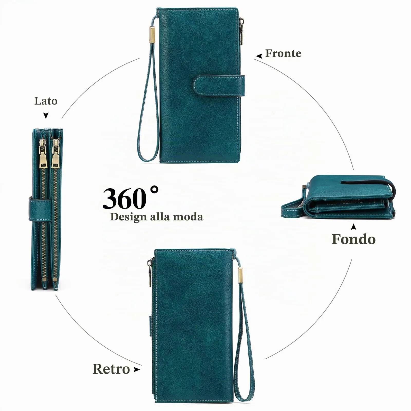 GOIACII Portafoglio Donna Grande Formato Lungo Portafogli Pelle RFID Blocco con Slot per Schede Multiple Portamonete da Polso - immagine 4