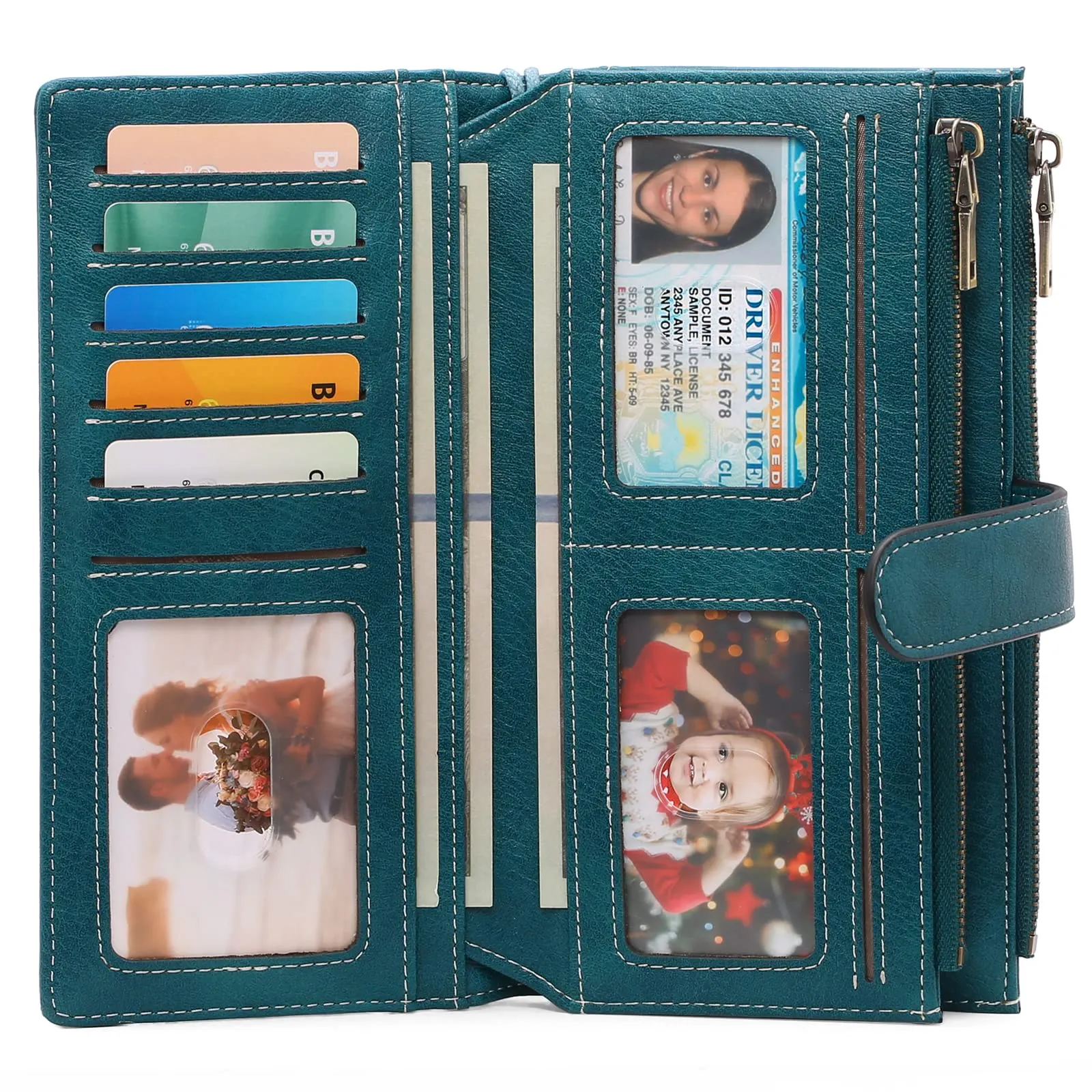 GOIACII Portafoglio Donna Grande Formato Lungo Portafogli Pelle RFID Blocco con Slot per Schede Multiple Portamonete da Polso - immagine 7