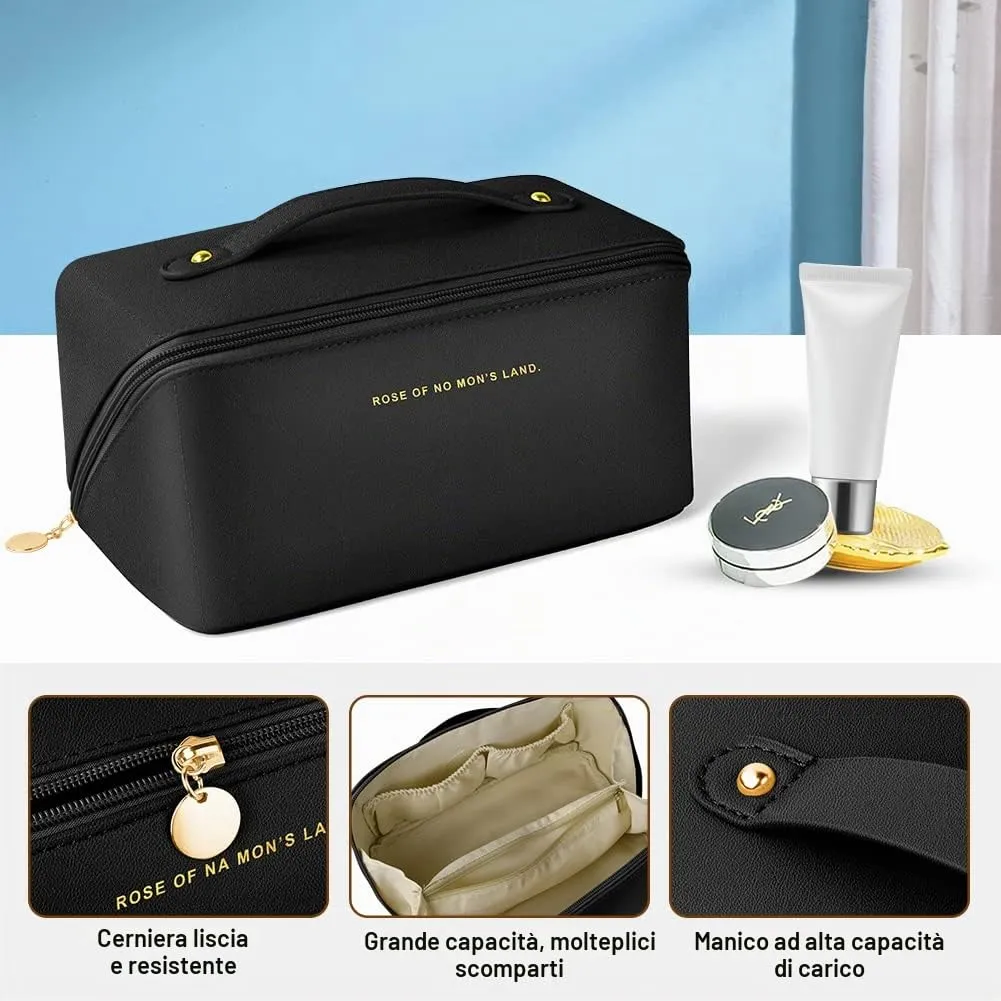 Aucuu Borsa Cosmetica da Viaggio, Beauty Case da Viaggio Donna, Borsa da Viaggio per Cosmetici, Borsa Cosmetica da Donna in Morbida Pelle PU, Borse da Toilette Impermeabile Portatile - immagine 3