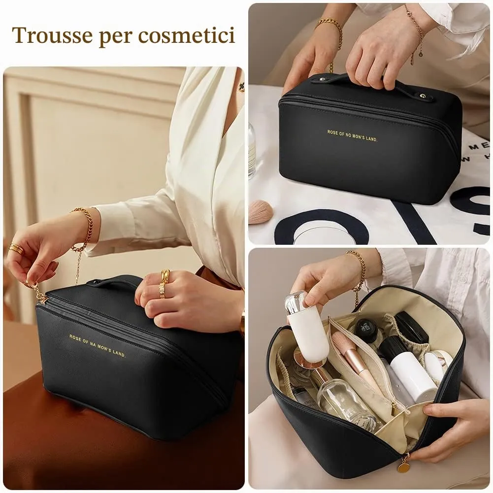 Aucuu Borsa Cosmetica da Viaggio, Beauty Case da Viaggio Donna, Borsa da Viaggio per Cosmetici, Borsa Cosmetica da Donna in Morbida Pelle PU, Borse da Toilette Impermeabile Portatile - immagine 5
