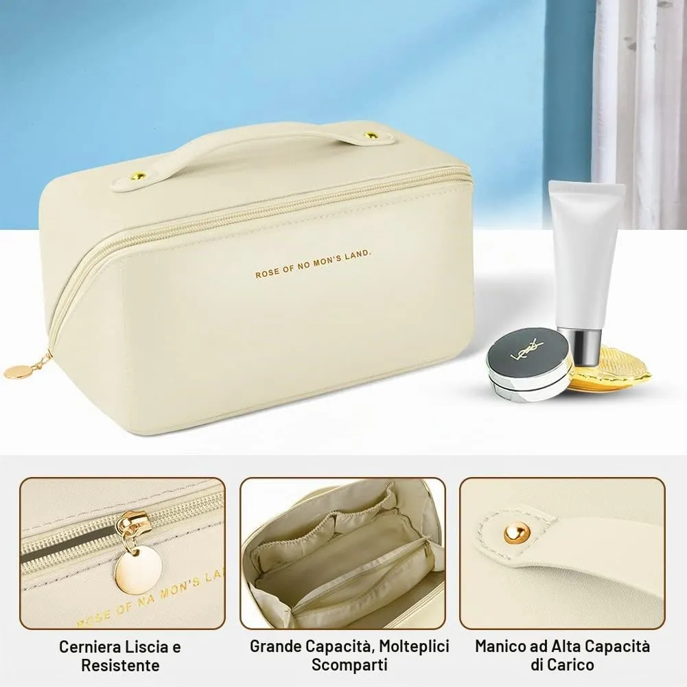 Aucuu Borsa Cosmetica da Viaggio, Beauty Case da Viaggio Donna, Borsa da Viaggio per Cosmetici, Borsa Cosmetica da Donna in Morbida Pelle PU, Borse da Toilette Impermeabile Portatile - immagine 3