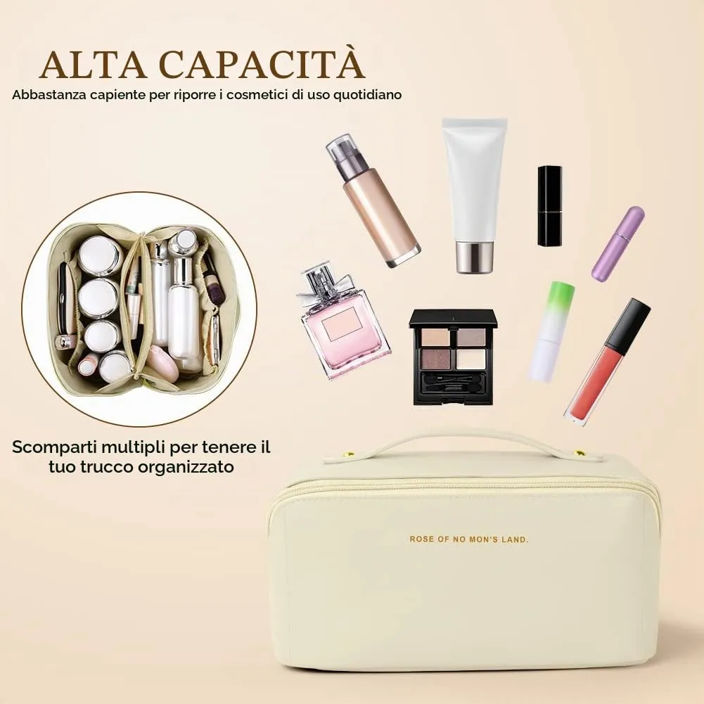 Aucuu Borsa Cosmetica da Viaggio, Beauty Case da Viaggio Donna, Borsa da Viaggio per Cosmetici, Borsa Cosmetica da Donna in Morbida Pelle PU, Borse da Toilette Impermeabile Portatile - immagine 4