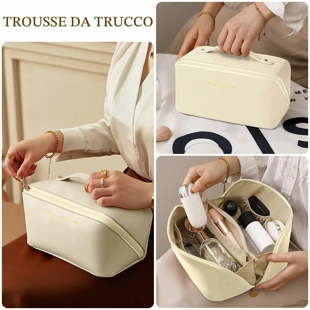 Aucuu Borsa Cosmetica da Viaggio, Beauty Case da Viaggio Donna, Borsa da Viaggio per Cosmetici, Borsa Cosmetica da Donna in Morbida Pelle PU, Borse da Toilette Impermeabile Portatile - immagine 5