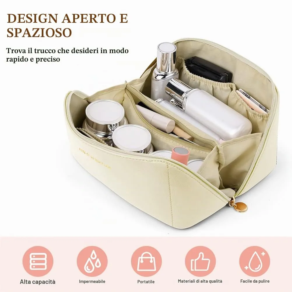 Aucuu Borsa Cosmetica da Viaggio, Beauty Case da Viaggio Donna, Borsa da Viaggio per Cosmetici, Borsa Cosmetica da Donna in Morbida Pelle PU, Borse da Toilette Impermeabile Portatile - immagine 6