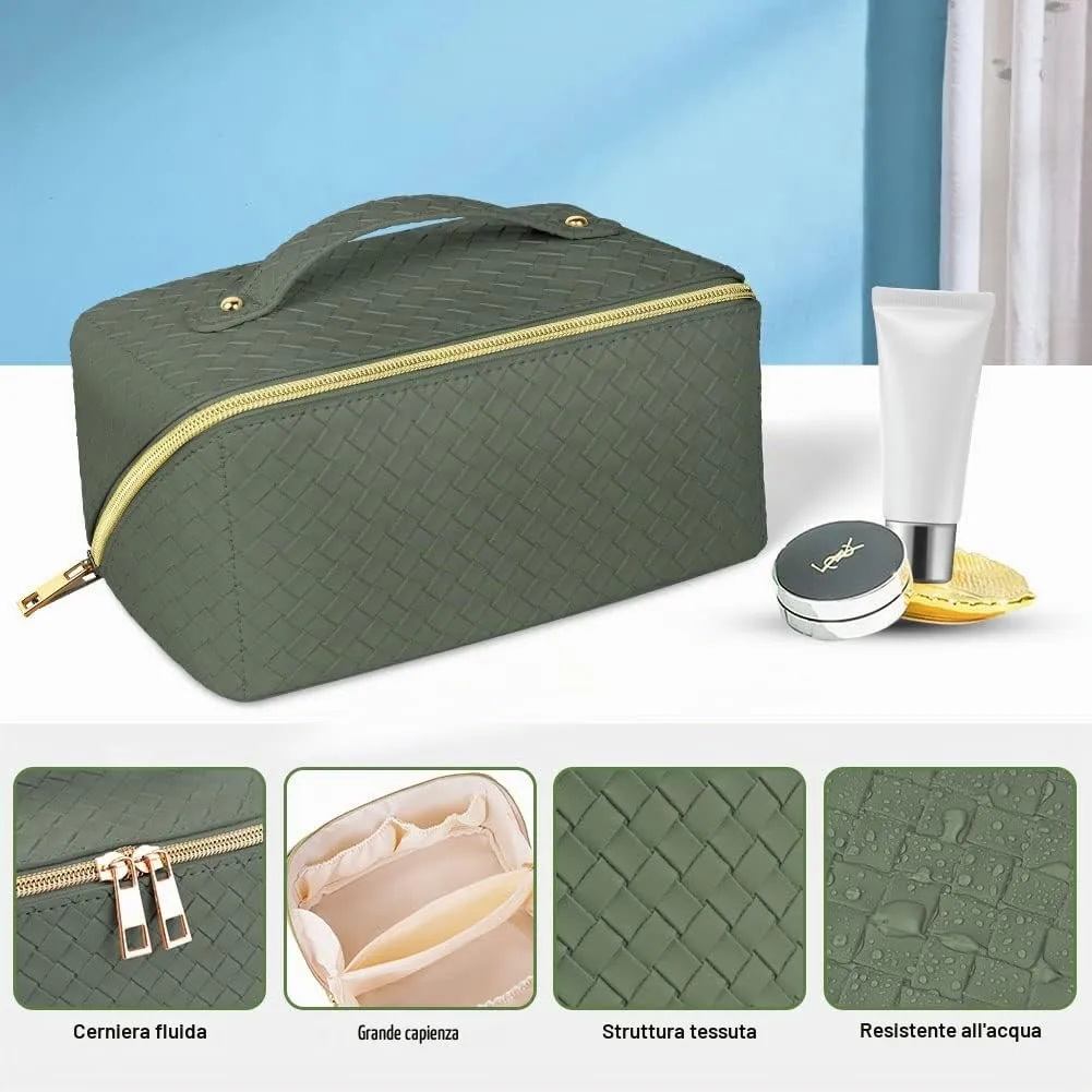 Aucuu Borsa Cosmetica da Viaggio, Beauty Case da Viaggio Donna, Borsa da Viaggio per Cosmetici, Borsa Cosmetica da Donna in Morbida Pelle PU, Borse da Toilette Impermeabile Portatile - immagine 3