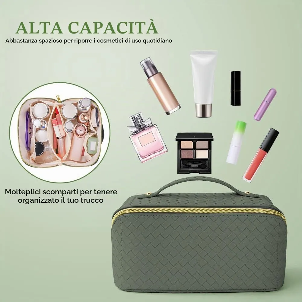 Aucuu Borsa Cosmetica da Viaggio, Beauty Case da Viaggio Donna, Borsa da Viaggio per Cosmetici, Borsa Cosmetica da Donna in Morbida Pelle PU, Borse da Toilette Impermeabile Portatile - immagine 4