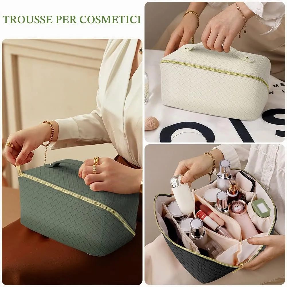Aucuu Borsa Cosmetica da Viaggio, Beauty Case da Viaggio Donna, Borsa da Viaggio per Cosmetici, Borsa Cosmetica da Donna in Morbida Pelle PU, Borse da Toilette Impermeabile Portatile - immagine 5