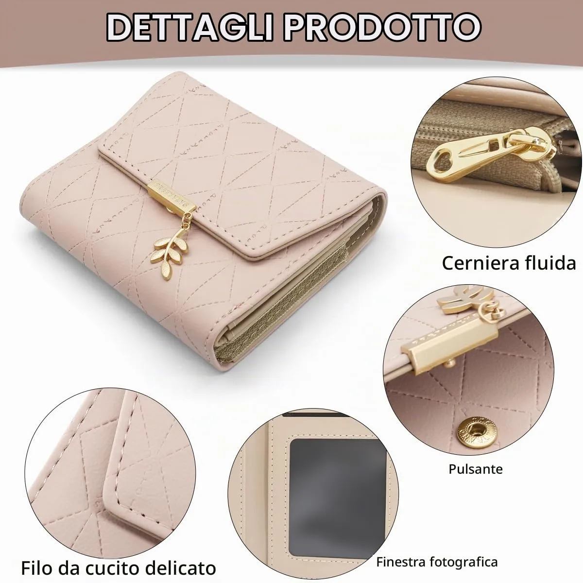 REETEE Portafoglio Donna Piccolo in Pelle PU Corto Portafogli Donna con Portamonete di Cerniera, Small Portamonete Donna con 6 Slot Schede Mini Portafoglio Donna - immagine 4