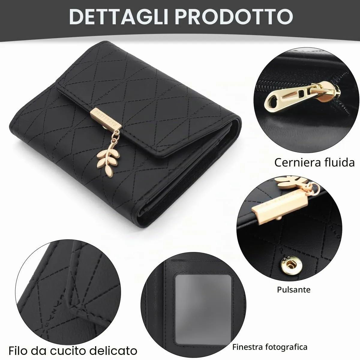 REETEE Portafoglio Donna Piccolo in Pelle PU Corto Portafogli Donna con Portamonete di Cerniera, Small Portamonete Donna con 6 Slot Schede Mini Portafoglio Donna - immagine 3