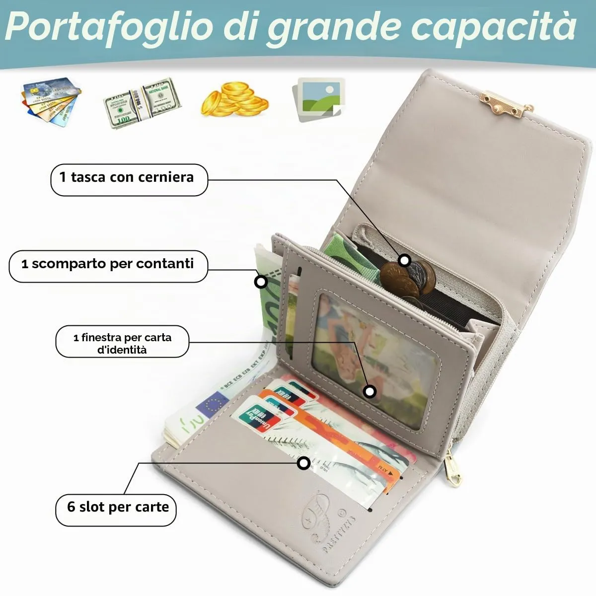 REETEE Portafoglio Donna Piccolo in Pelle PU Corto Portafogli Donna con Portamonete di Cerniera, Small Portamonete Donna con 6 Slot Schede Mini Portafoglio Donna - immagine 2