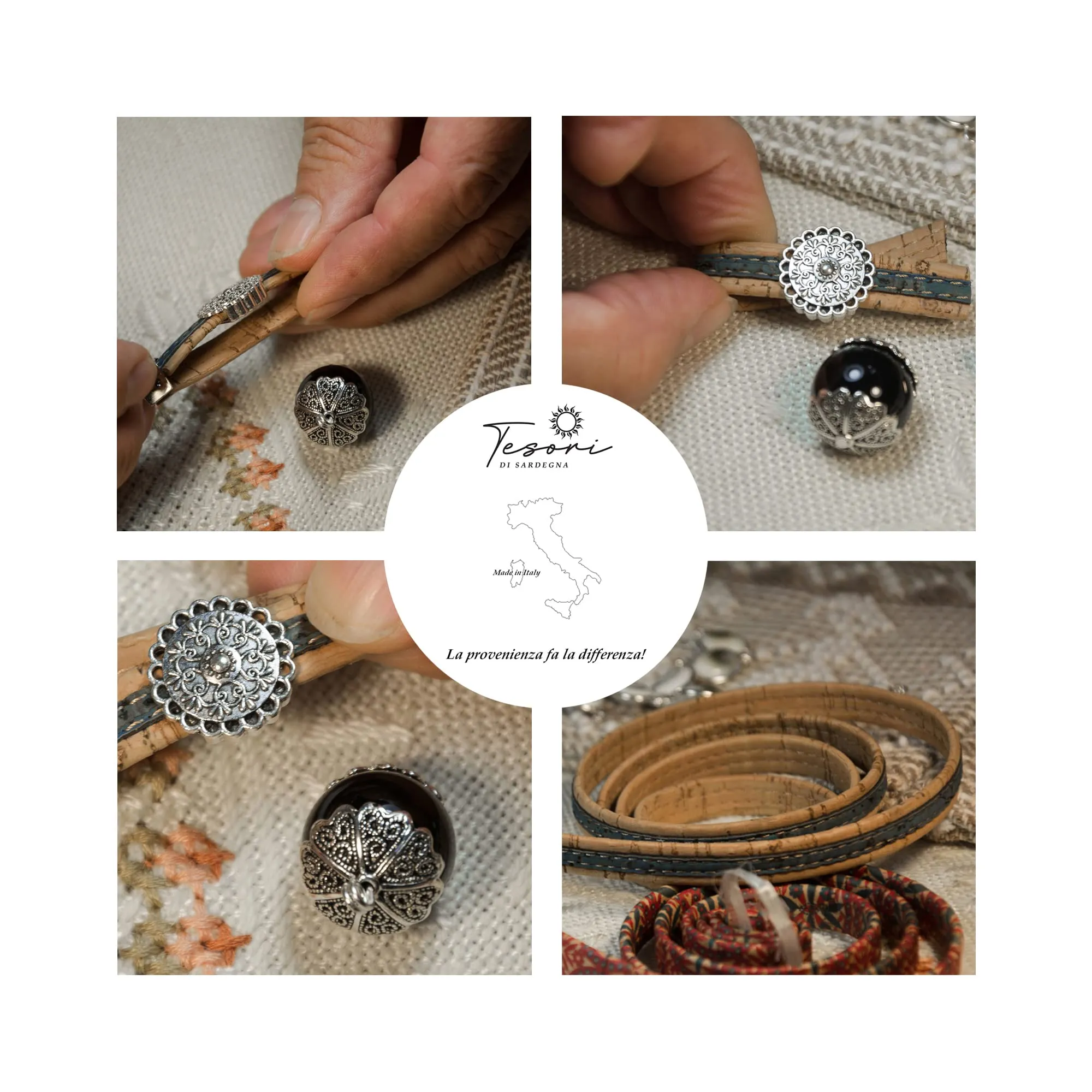 Tesori di Sardegna Portachiavi Portafortuna Sardo Su Coccu realizzato in Sughero Pietra Onice e Metallo Portachiavi Amuleto Unisex Originale idea regalo per Donna e Uomo (Marrone scuro 01) - immagine 7