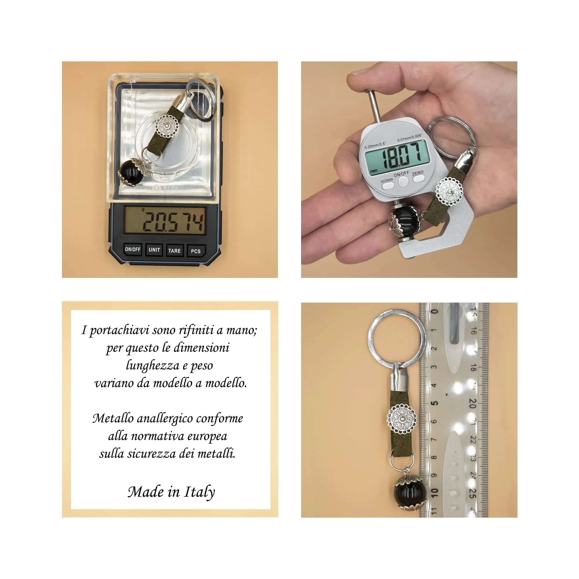 Tesori di Sardegna Portachiavi Portafortuna Sardo Su Coccu realizzato in Sughero Pietra Onice e Metallo Portachiavi Amuleto Unisex Originale idea regalo per Donna e Uomo (Marrone scuro 02) - immagine 8