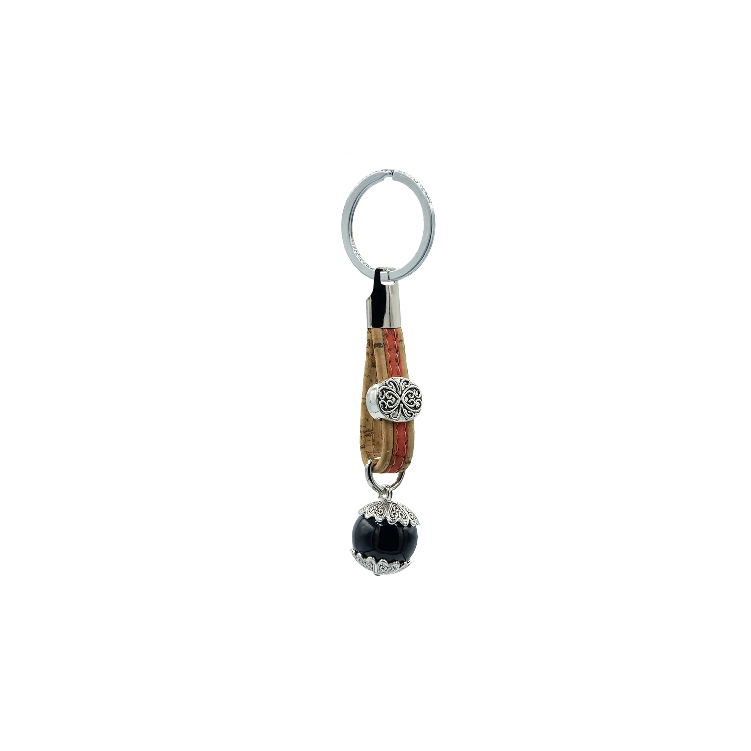Tesori di Sardegna Portachiavi Portafortuna Sardo Su Coccu realizzato in Sughero Pietra Onice e Metallo Portachiavi Amuleto Unisex Originale idea regalo per Donna e Uomo (Marrone rosso 01) - immagine 1