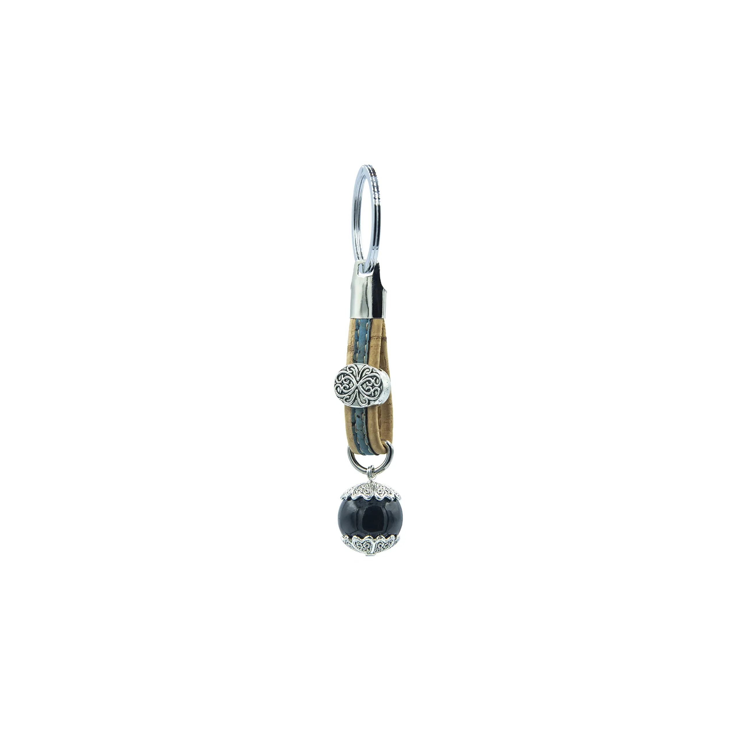 Tesori di Sardegna Portachiavi Portafortuna Sardo Su Coccu realizzato in Sughero Pietra Onice e Metallo Portachiavi Amuleto Unisex Originale idea regalo per Donna e Uomo (Marrone turchese 01) - immagine 1