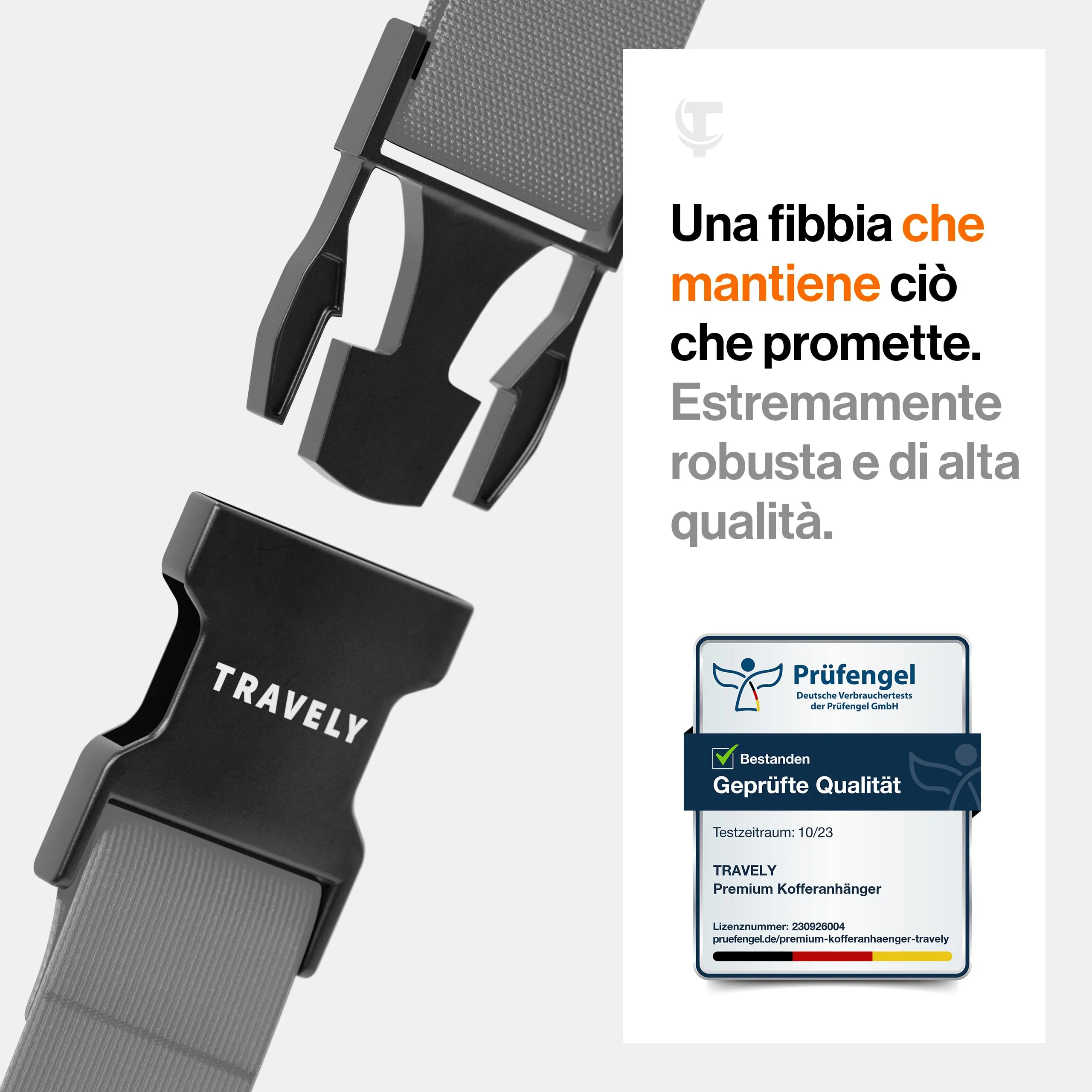Travely Cinghia per bagagli di alta qualità, particolarmente accattivante e sicura, include 2 targhette per il nome, cinghia per bagagli ideale da indossare sopra la croce, set da 4, grigio - immagine 2