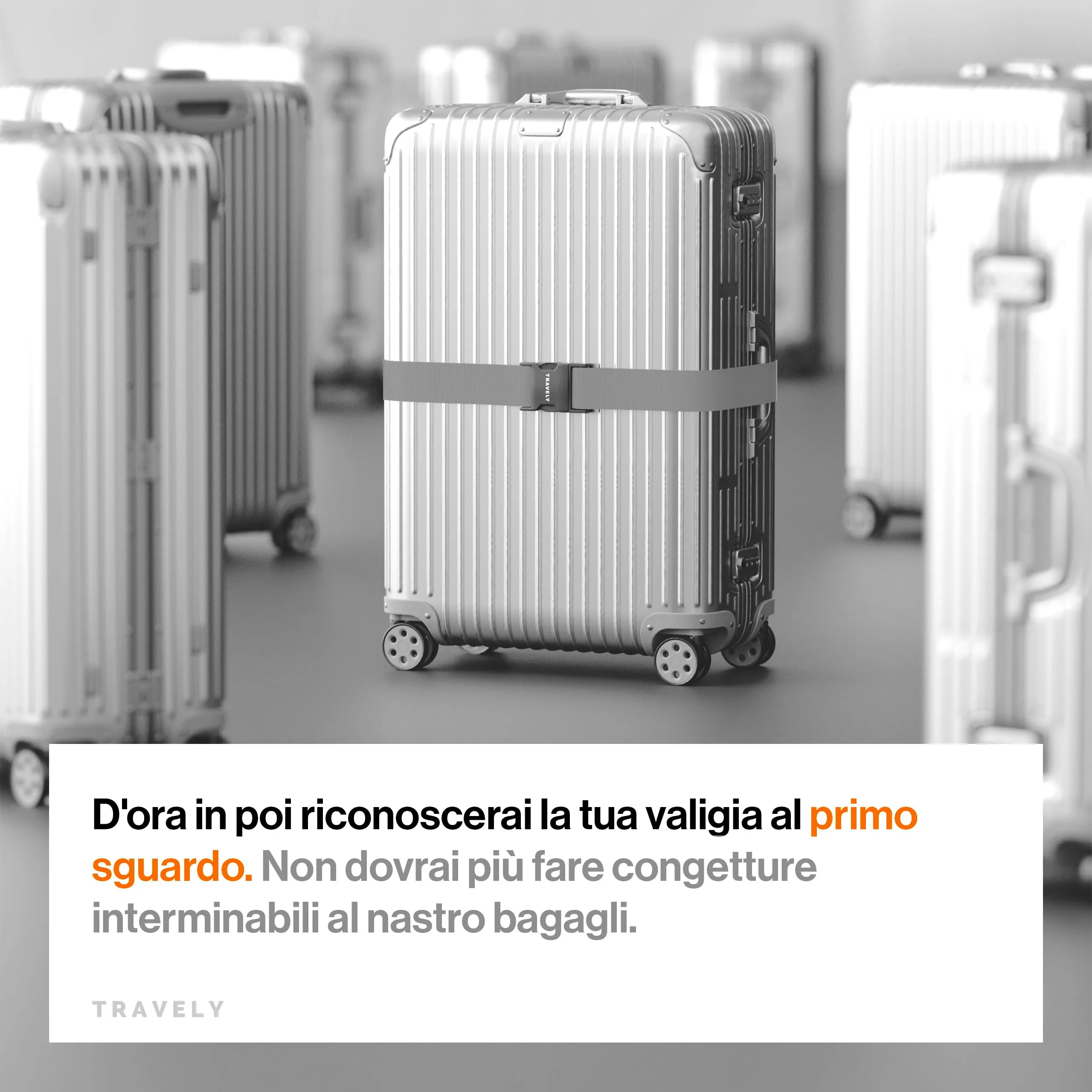 Travely Cinghia per bagagli di alta qualità, particolarmente accattivante e sicura, include 2 targhette per il nome, cinghia per bagagli ideale da indossare sopra la croce, set da 4, grigio - immagine 4