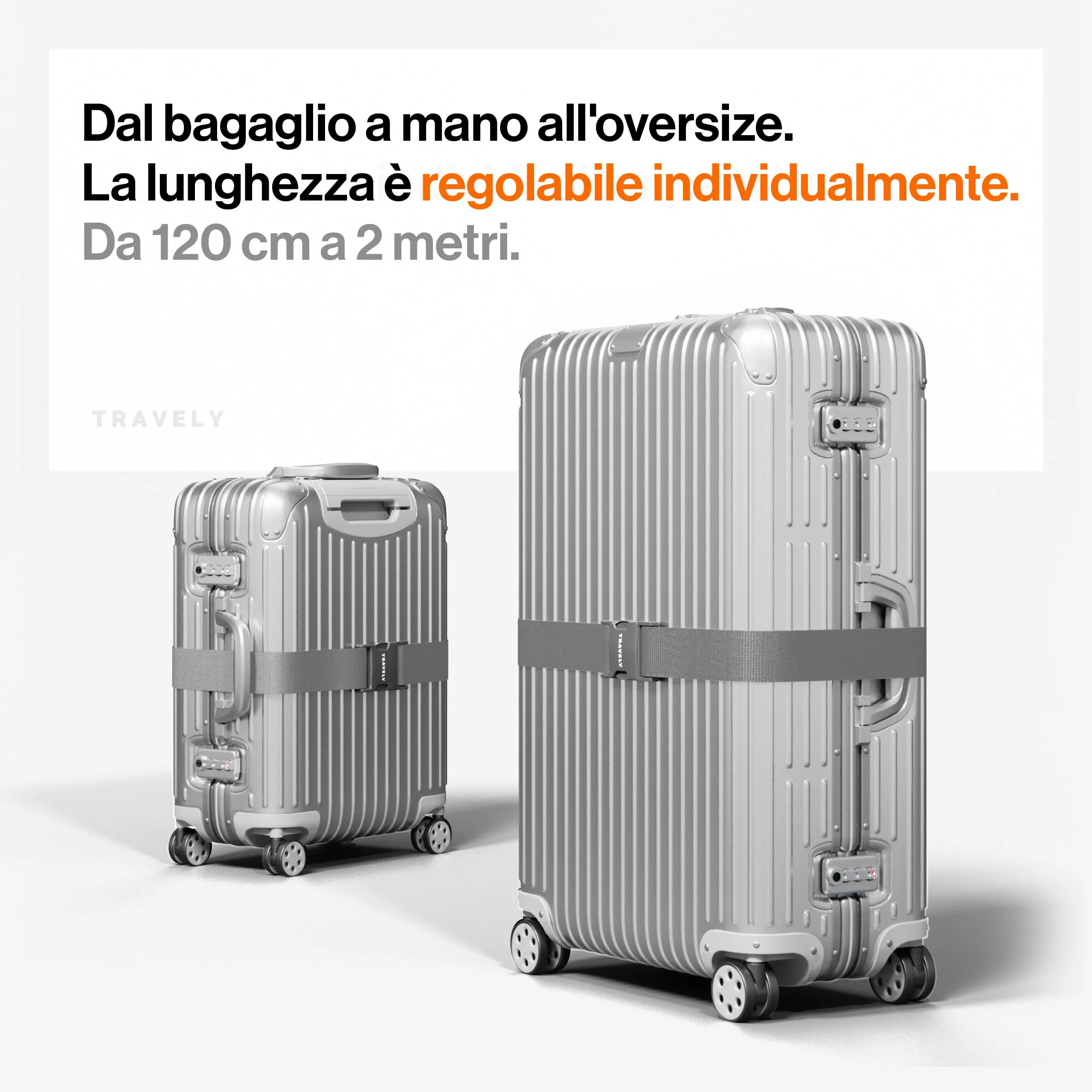 Travely Cinghia per bagagli di alta qualità, particolarmente accattivante e sicura, include 2 targhette per il nome, cinghia per bagagli ideale da indossare sopra la croce, set da 4, grigio - immagine 6