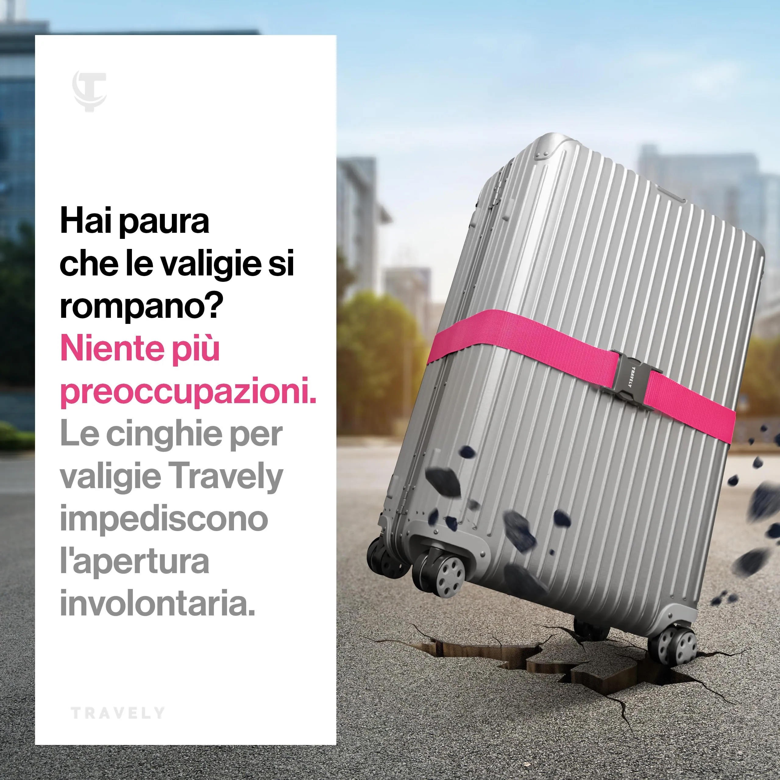 Travely® Cinturino per valigia, particolarmente accattivante e sicuro, include 2 etichette per nome, nastro ideale su croce, set di 2 pezzi, colore rosa - immagine 2