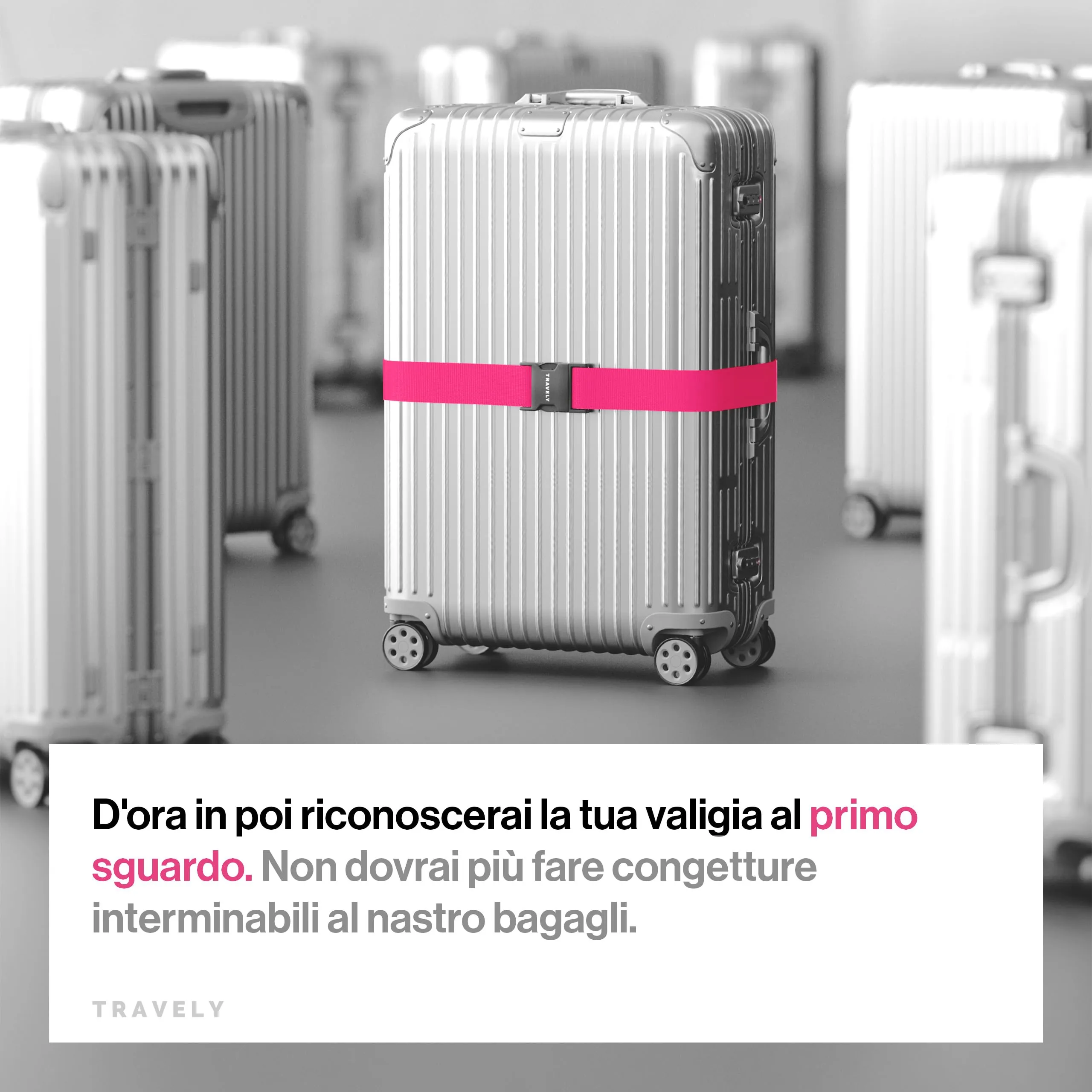 Travely® Cinturino per valigia, particolarmente accattivante e sicuro, include 2 etichette per nome, nastro ideale su croce, set di 2 pezzi, colore rosa - immagine 4