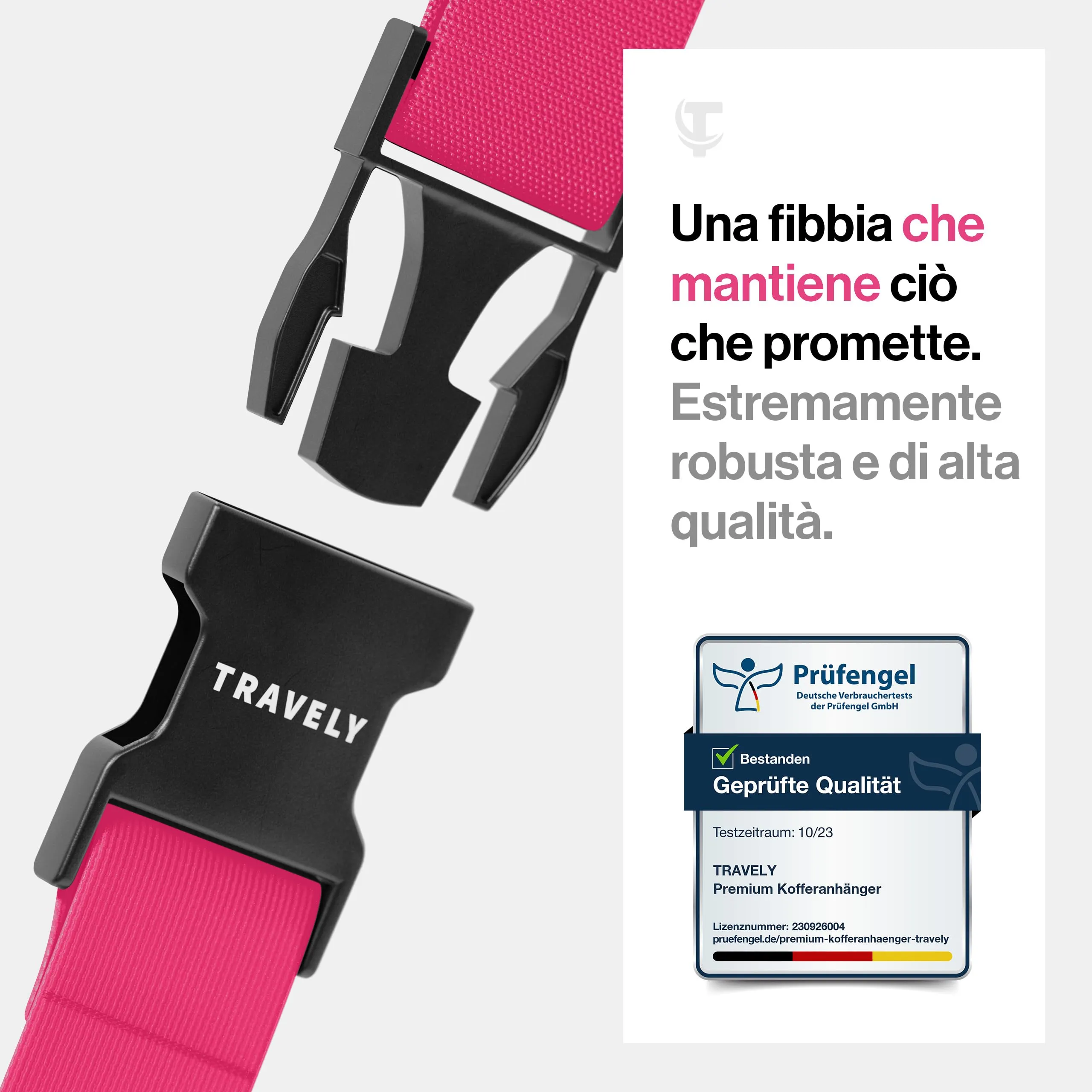 Travely® Set di 4 cinghie per valigia di alta qualità, particolarmente attraenti e sicure, con 2 etichette per bagagli, cinghia per bagagli ideale a croce, rosa - immagine 2