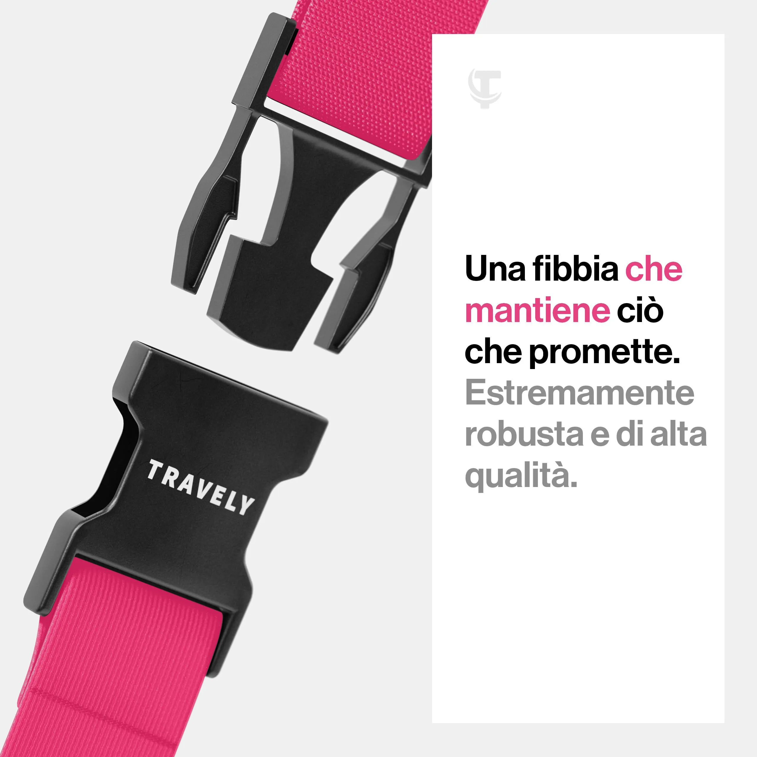 Travely® Set di 4 cinghie per valigia di alta qualità, particolarmente attraenti e sicure, con 2 etichette per bagagli, cinghia per bagagli ideale a croce, rosa - immagine 3