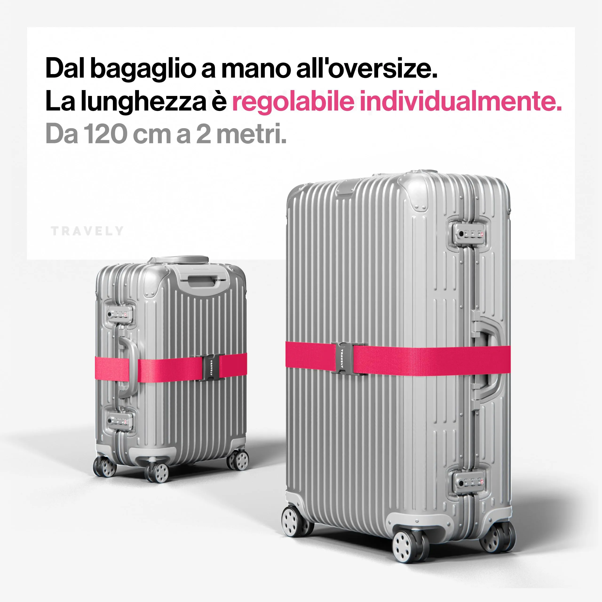 Travely® Set di 4 cinghie per valigia di alta qualità, particolarmente attraenti e sicure, con 2 etichette per bagagli, cinghia per bagagli ideale a croce, rosa - immagine 6