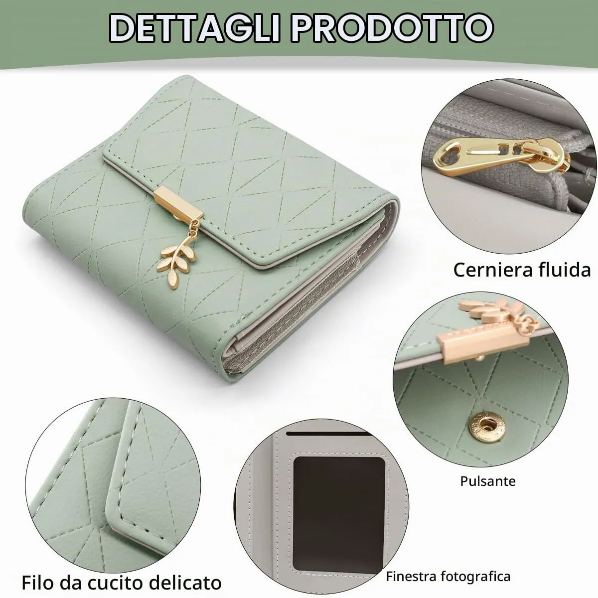 REETEE Portafoglio Donna Piccolo in Pelle PU Corto Portafogli Donna con Portamonete di Cerniera, Small Portamonete Donna con 6 Slot Schede Mini Portafoglio Donna - immagine 4