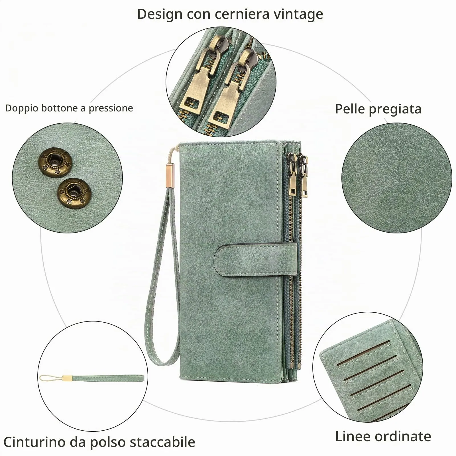GOIACII Portafoglio Donna Grande Formato Lungo Portafogli Pelle RFID Blocco con Slot per Schede Multiple Portamonete da Polso - immagine 4