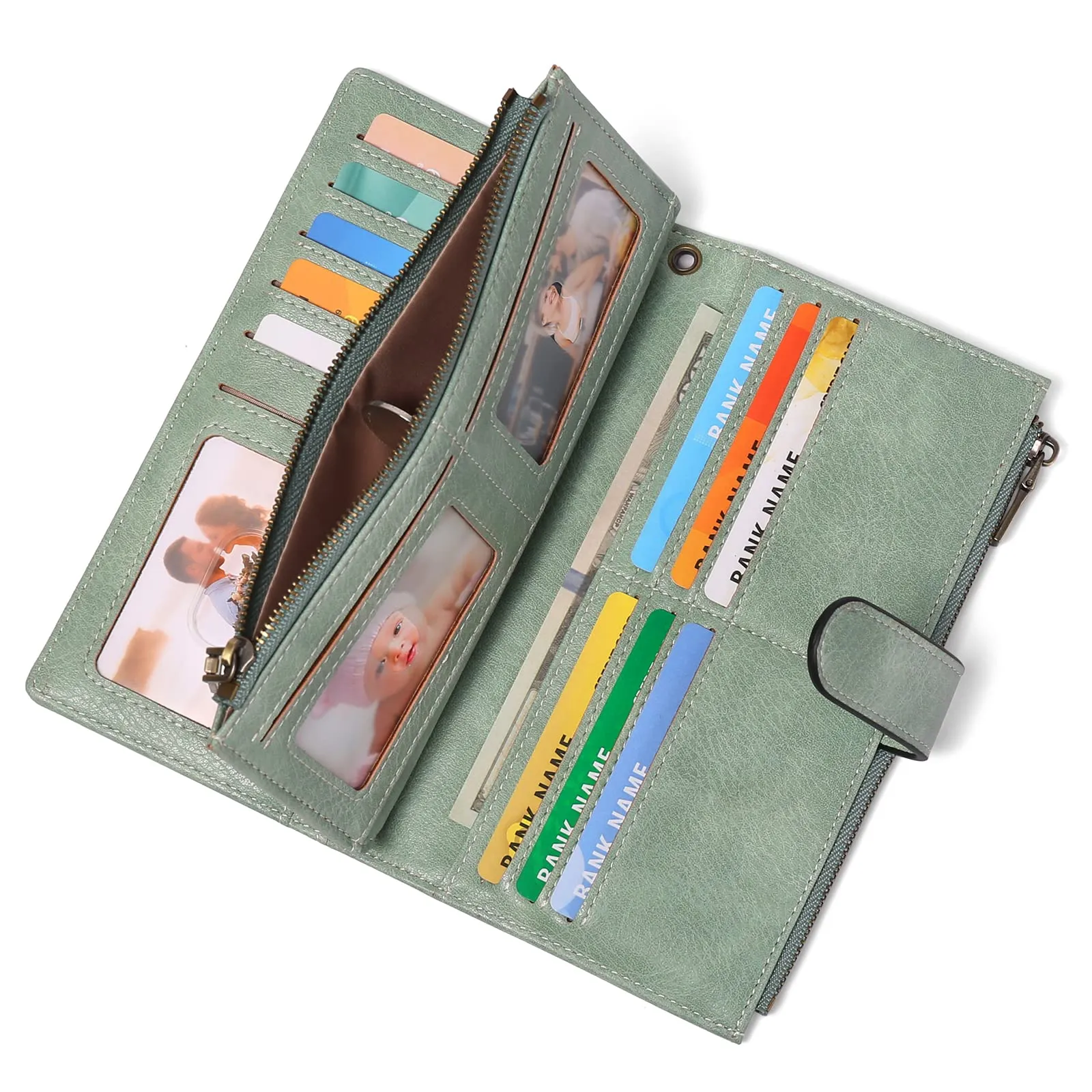 GOIACII Portafoglio Donna Grande Formato Lungo Portafogli Pelle RFID Blocco con Slot per Schede Multiple Portamonete da Polso - immagine 8