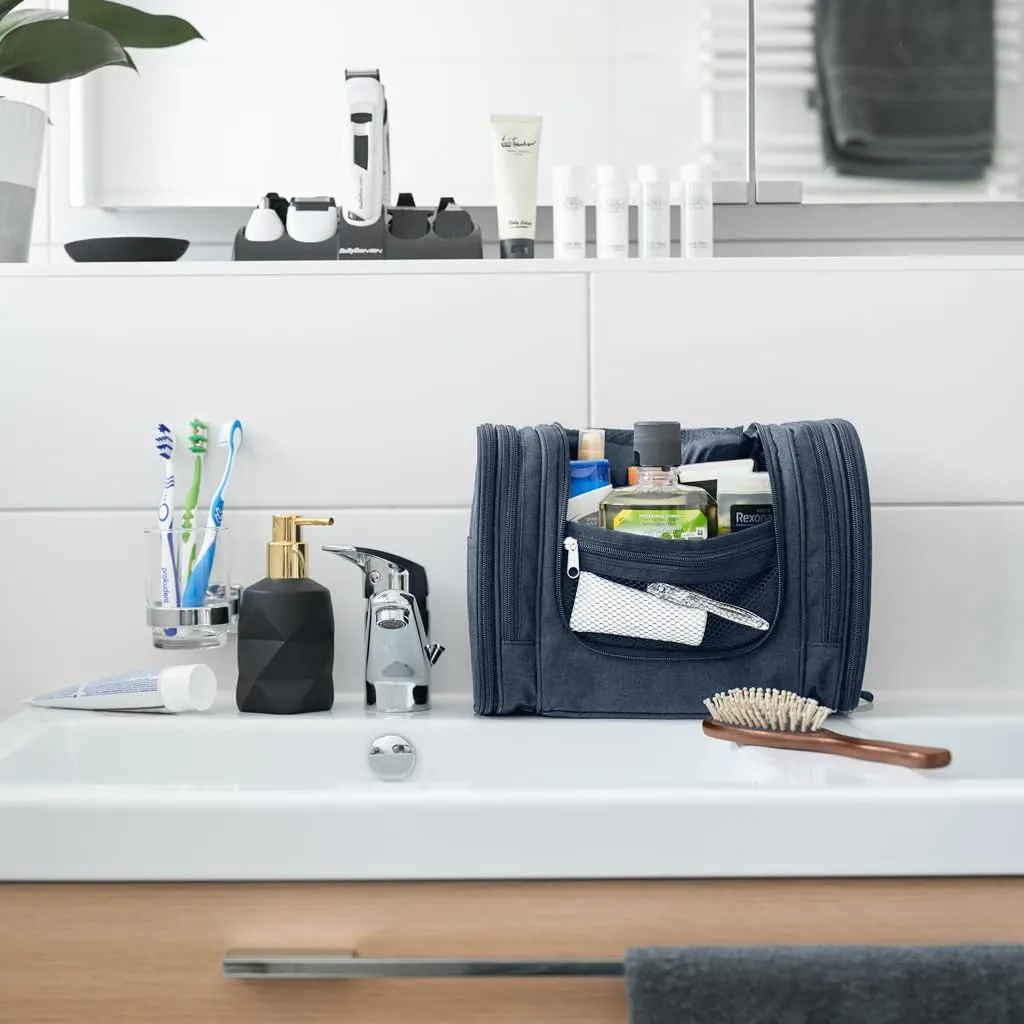 Obics® Beauty case da viaggio per uomo e donna 8L (grande) blu - Borsa da toilette e trousse da appendere con specchio - Sacchetto per cosmetici e toiletry per viaggi e campeggio (10 scomparti) - immagine 6