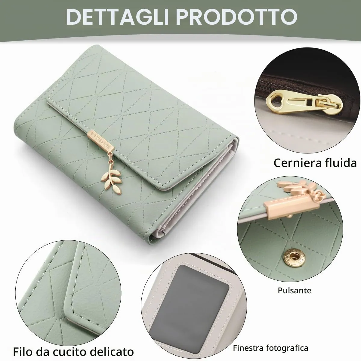 REETEE Portafoglio Donna Piccolo in Pelle PU Corto Portafogli Donna con Portamonete di Cerniera, Small Portamonete Donna con 6 Slot Schede Mini Portafoglio Donna - immagine 3