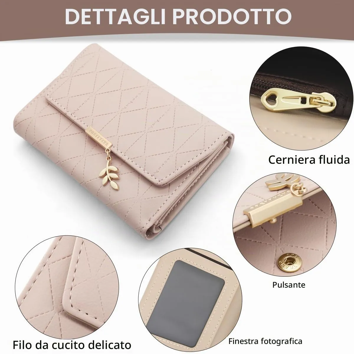REETEE Portafoglio Donna Piccolo in Pelle PU Corto Portafogli Donna con Portamonete di Cerniera, Small Portamonete Donna con 6 Slot Schede Mini Portafoglio Donna - immagine 3