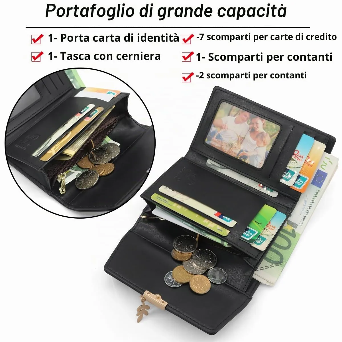 REETEE Portafoglio Donna Piccolo in Pelle PU Corto Portafogli Donna con Portamonete di Cerniera, Small Portamonete Donna con 6 Slot Schede Mini Portafoglio Donna - immagine 2