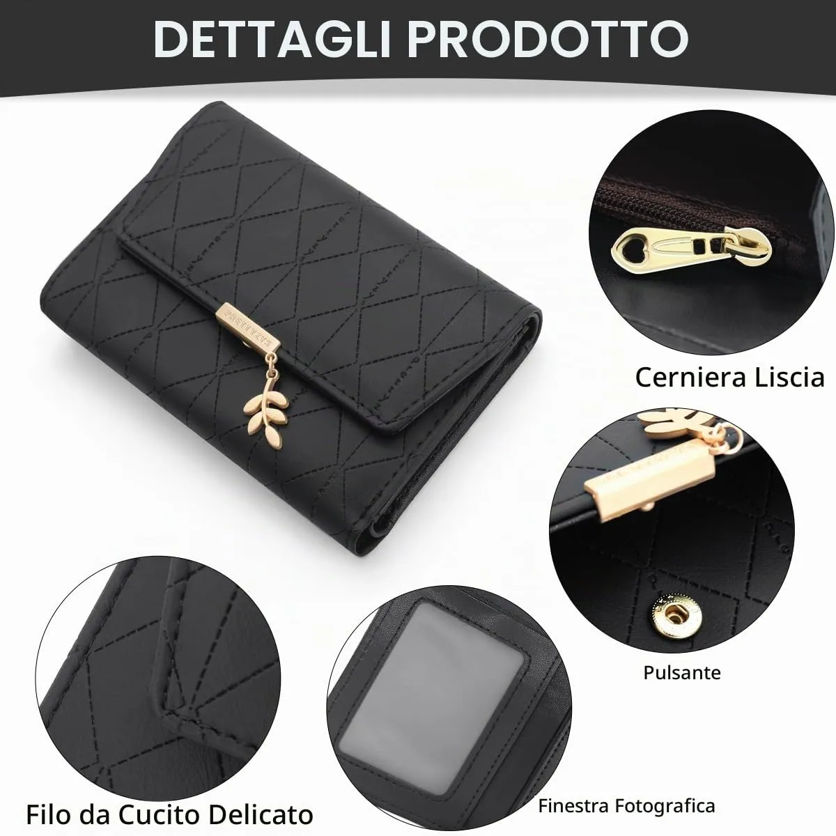 REETEE Portafoglio Donna Piccolo in Pelle PU Corto Portafogli Donna con Portamonete di Cerniera, Small Portamonete Donna con 6 Slot Schede Mini Portafoglio Donna - immagine 3