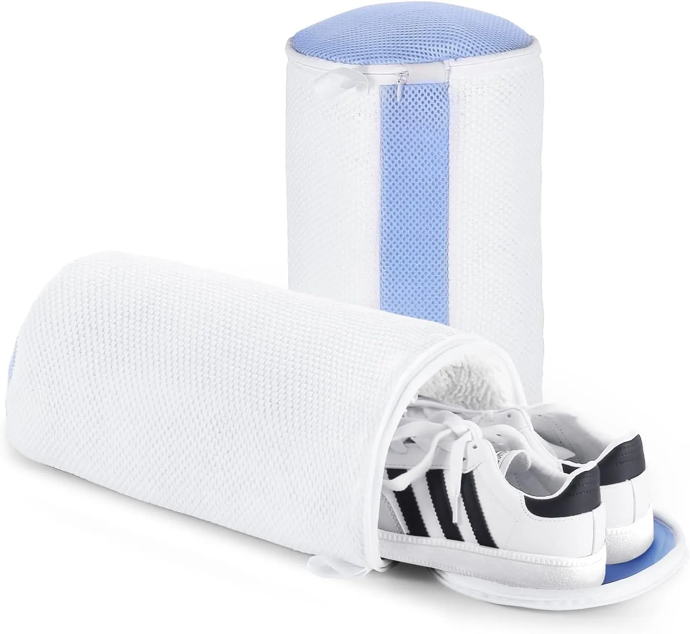 Teletrogy 2 Pezzi Sacchetti per Scarpe Lavanderia Sacchetto Scarpe con Cerniera Nascosta, Pulizia a 360° Tutto Campo, Riutilizzabile e Anti-Deformazione per Sacchetto Scarpe Lavatrice, Bianco - immagine 1