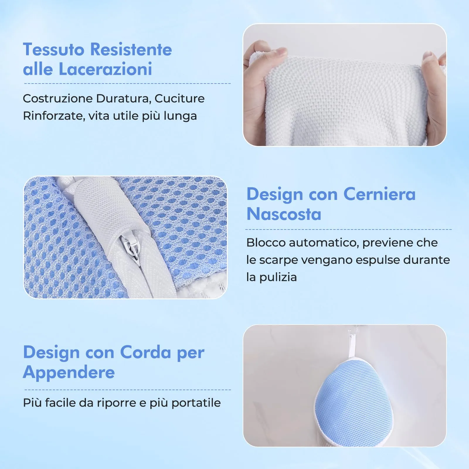 Teletrogy 2 Pezzi Sacchetti per Scarpe Lavanderia Sacchetto Scarpe con Cerniera Nascosta, Pulizia a 360° Tutto Campo, Riutilizzabile e Anti-Deformazione per Sacchetto Scarpe Lavatrice, Bianco - immagine 5