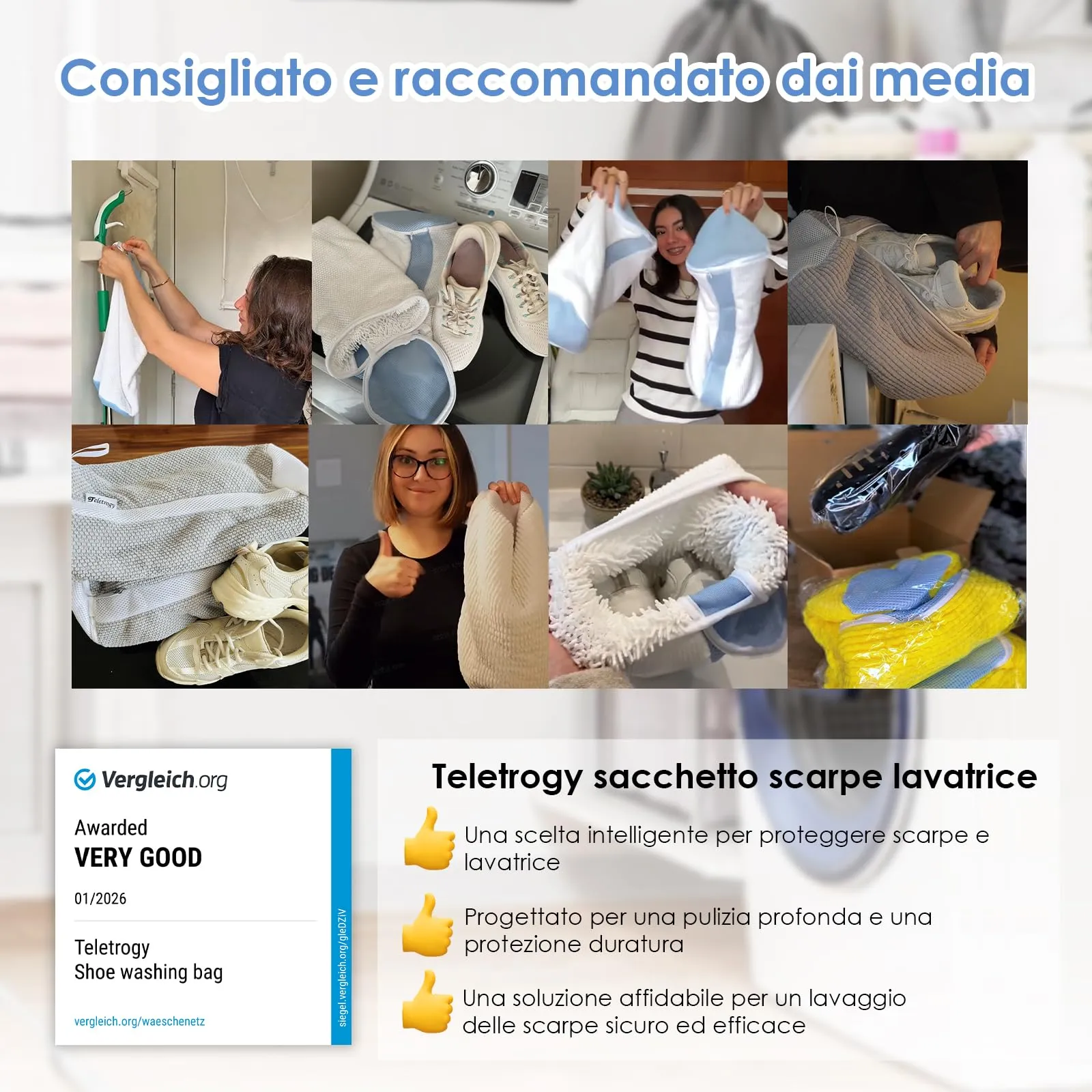 Teletrogy 2 Pezzi Sacchetti per Scarpe Lavanderia Sacchetto Scarpe con Cerniera Nascosta, Pulizia a 360° Tutto Campo, Riutilizzabile e Anti-Deformazione per Sacchetto Scarpe Lavatrice, Bianco - immagine 6