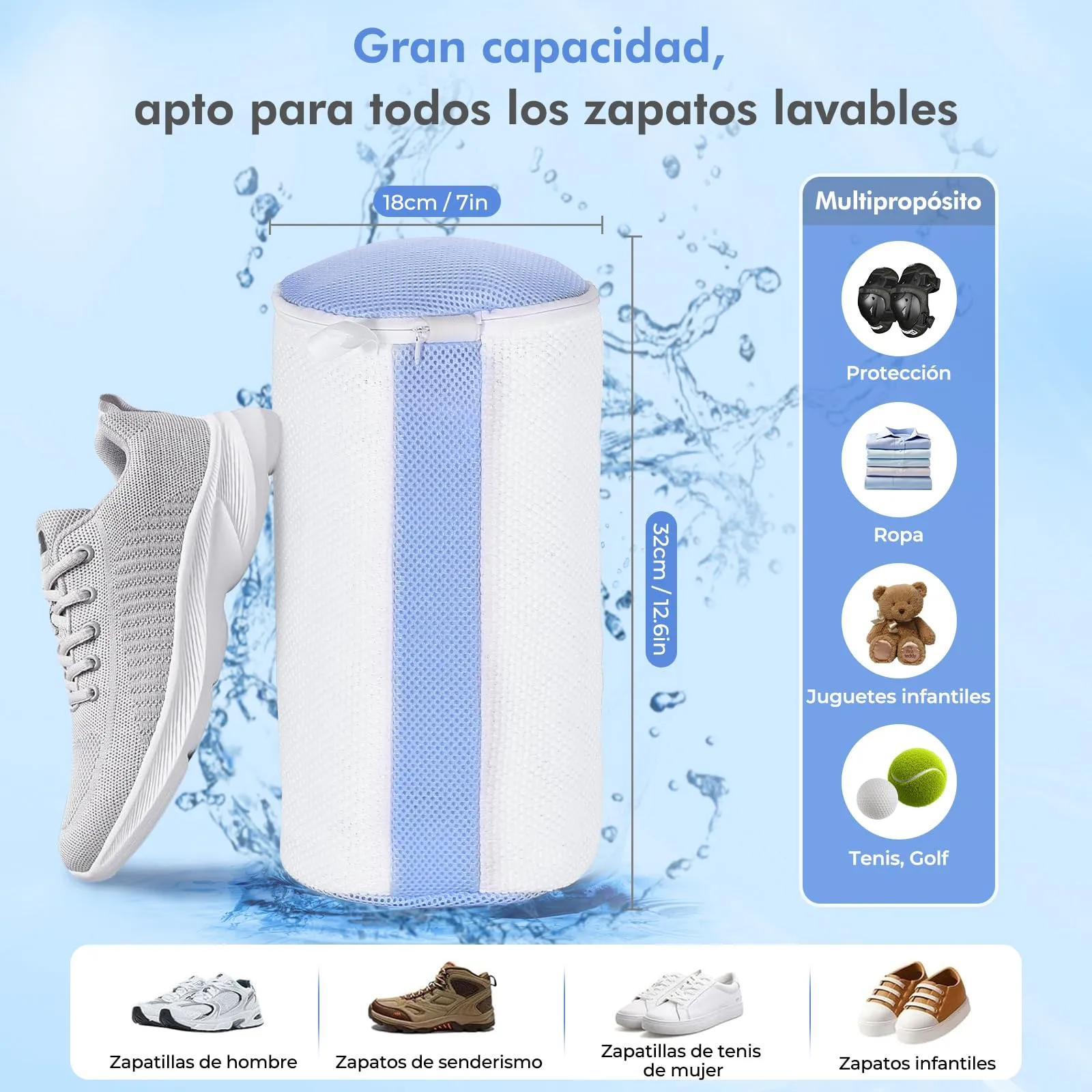 Teletrogy 2 Pezzi Sacchetti per Scarpe Lavanderia Sacchetto Scarpe con Cerniera Nascosta, Pulizia a 360° Tutto Campo, Riutilizzabile e Anti-Deformazione per Sacchetto Scarpe Lavatrice, Bianco - immagine 7