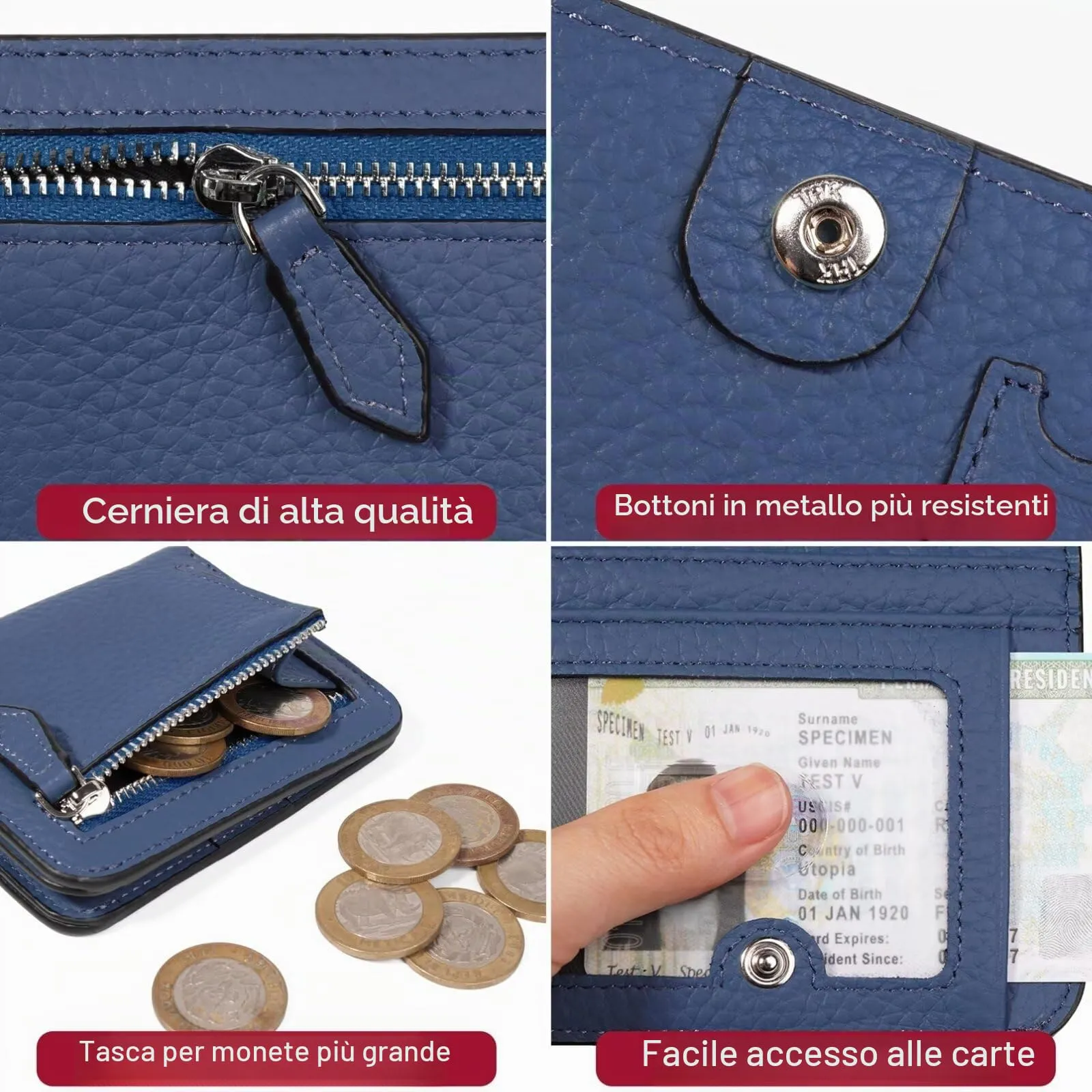 GADIEMKENSD Womens Bifold Purse Credit Card Holders RFID Blocking Mens Leather Wallet for Travel Bus Card Coin Pocket Cute Small Ladies Purses with Zip ID Window Card Cash Slots Navy - immagine 6