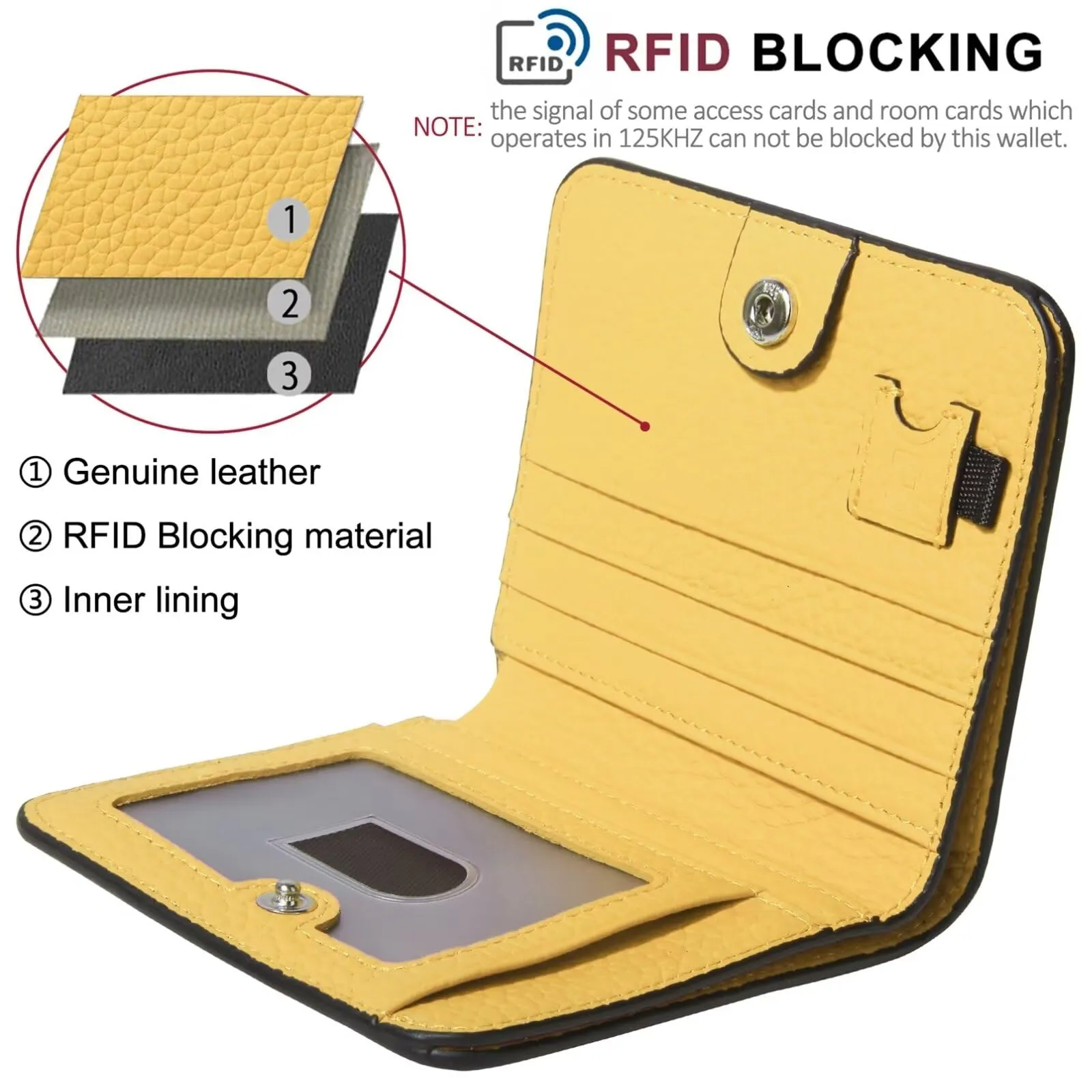 GADIEMKENSD Small Wallet Bifold RFID Credit Card Holder for Men Leather Coin Ladies Purse RFID Blocking Mini Compact Pocket Wallet with Zipper Card Cash Slots Ultra Slim Minimalist Yellow - immagine 4