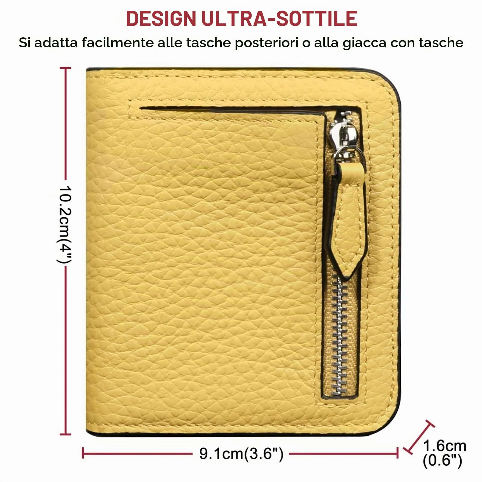 GADIEMKENSD Small Wallet Bifold RFID Credit Card Holder for Men Leather Coin Ladies Purse RFID Blocking Mini Compact Pocket Wallet with Zipper Card Cash Slots Ultra Slim Minimalist Yellow - immagine 5