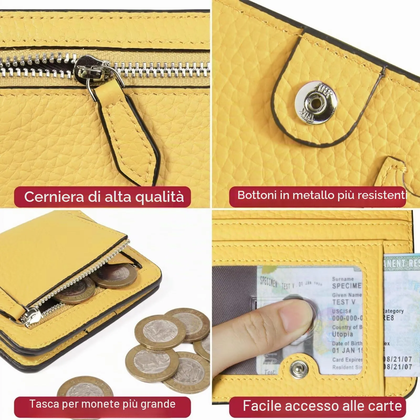 GADIEMKENSD Small Wallet Bifold RFID Credit Card Holder for Men Leather Coin Ladies Purse RFID Blocking Mini Compact Pocket Wallet with Zipper Card Cash Slots Ultra Slim Minimalist Yellow - immagine 6
