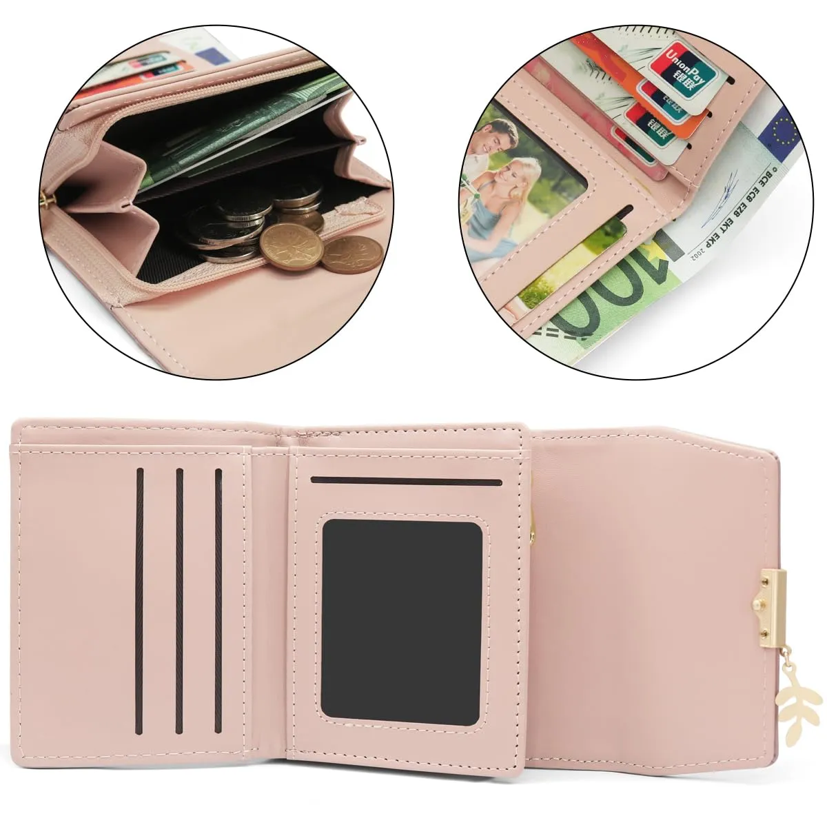 REETEE Portafoglio Donna Piccolo in Pelle PU Corto Portafogli Donna con Portamonete di Cerniera, Small Portamonete Donna con 6 Slot Schede Mini Portafoglio Donna - immagine 3