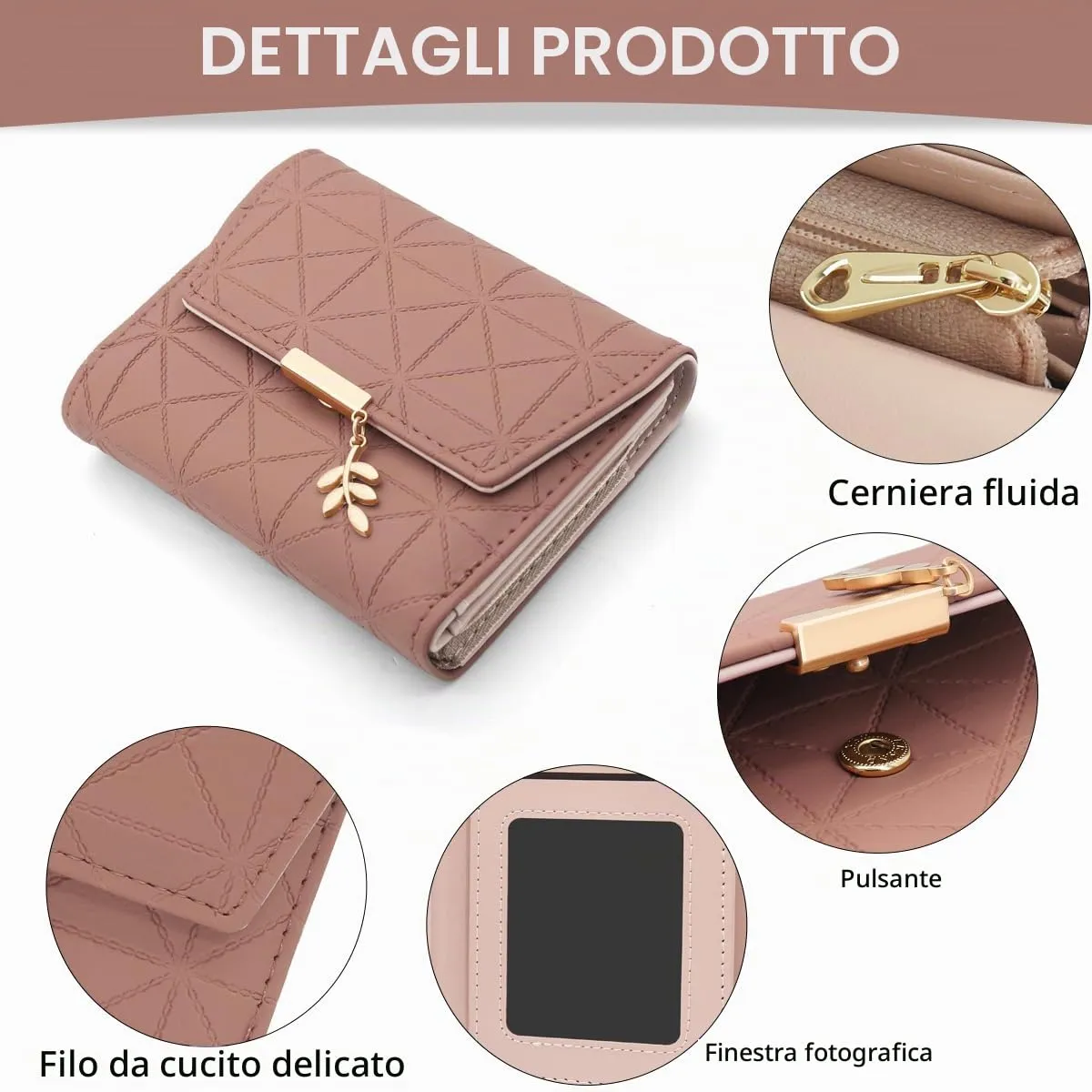 REETEE Portafoglio Donna Piccolo in Pelle PU Corto Portafogli Donna con Portamonete di Cerniera, Small Portamonete Donna con 6 Slot Schede Mini Portafoglio Donna - immagine 4