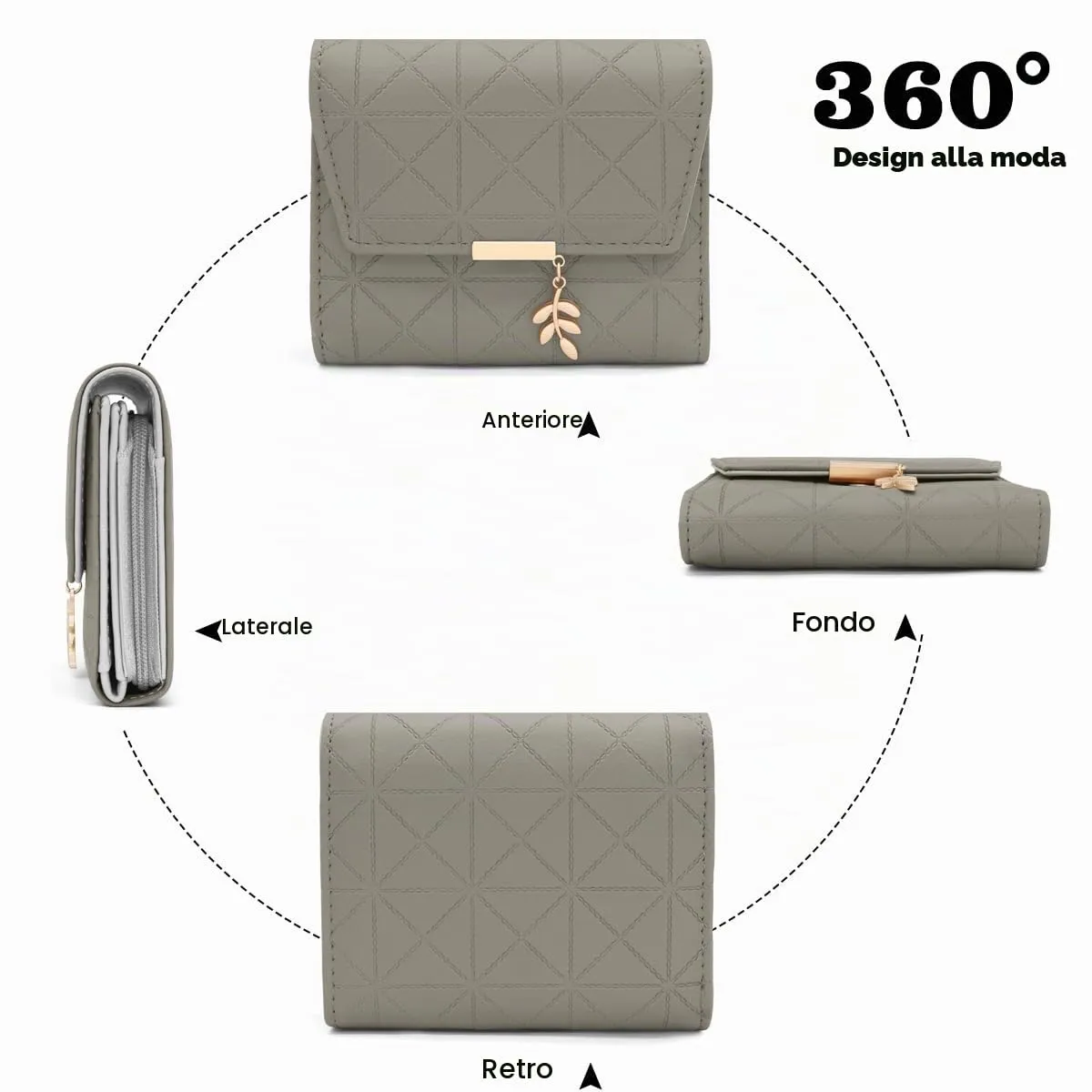 REETEE Portafoglio Donna Piccolo in Pelle PU Corto Portafogli Donna con Portamonete di Cerniera, Small Portamonete Donna con 6 Slot Schede Mini Portafoglio Donna (B-grigio) - immagine 5