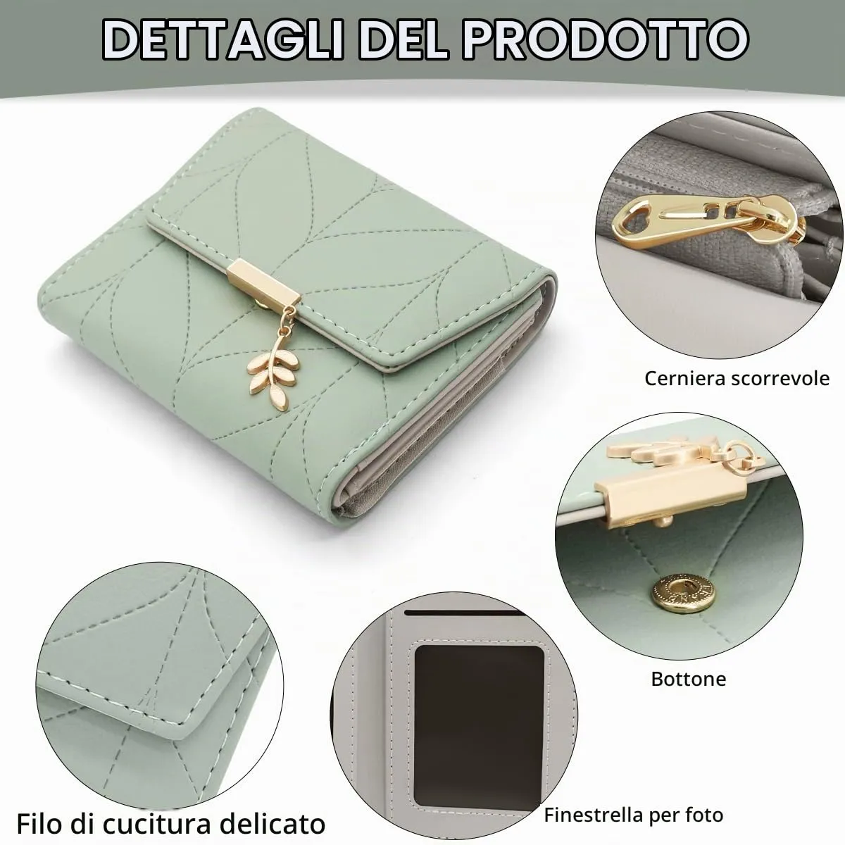 REETEE Portafoglio Donna Piccolo in Pelle PU Corto Portafogli Donna con Portamonete di Cerniera, Small Portamonete Donna con 6 Slot Schede Mini Portafoglio Donna - immagine 4