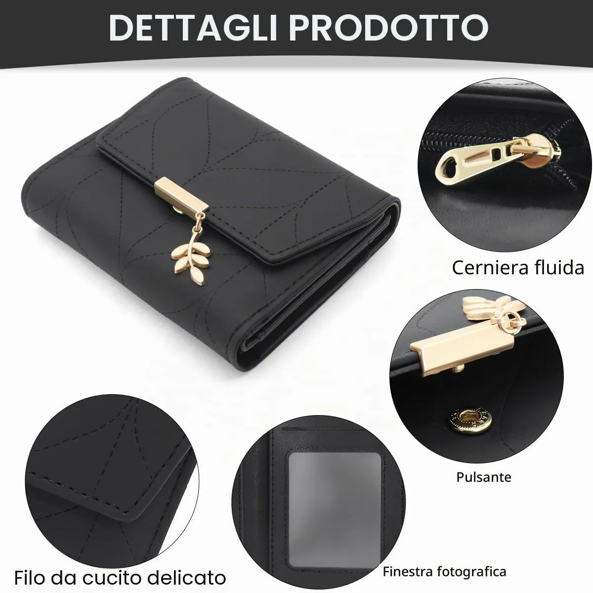 REETEE Portafoglio Donna Piccolo in Pelle PU Corto Portafogli Donna con Portamonete di Cerniera, Small Portamonete Donna con 6 Slot Schede Mini Portafoglio Donna - immagine 4