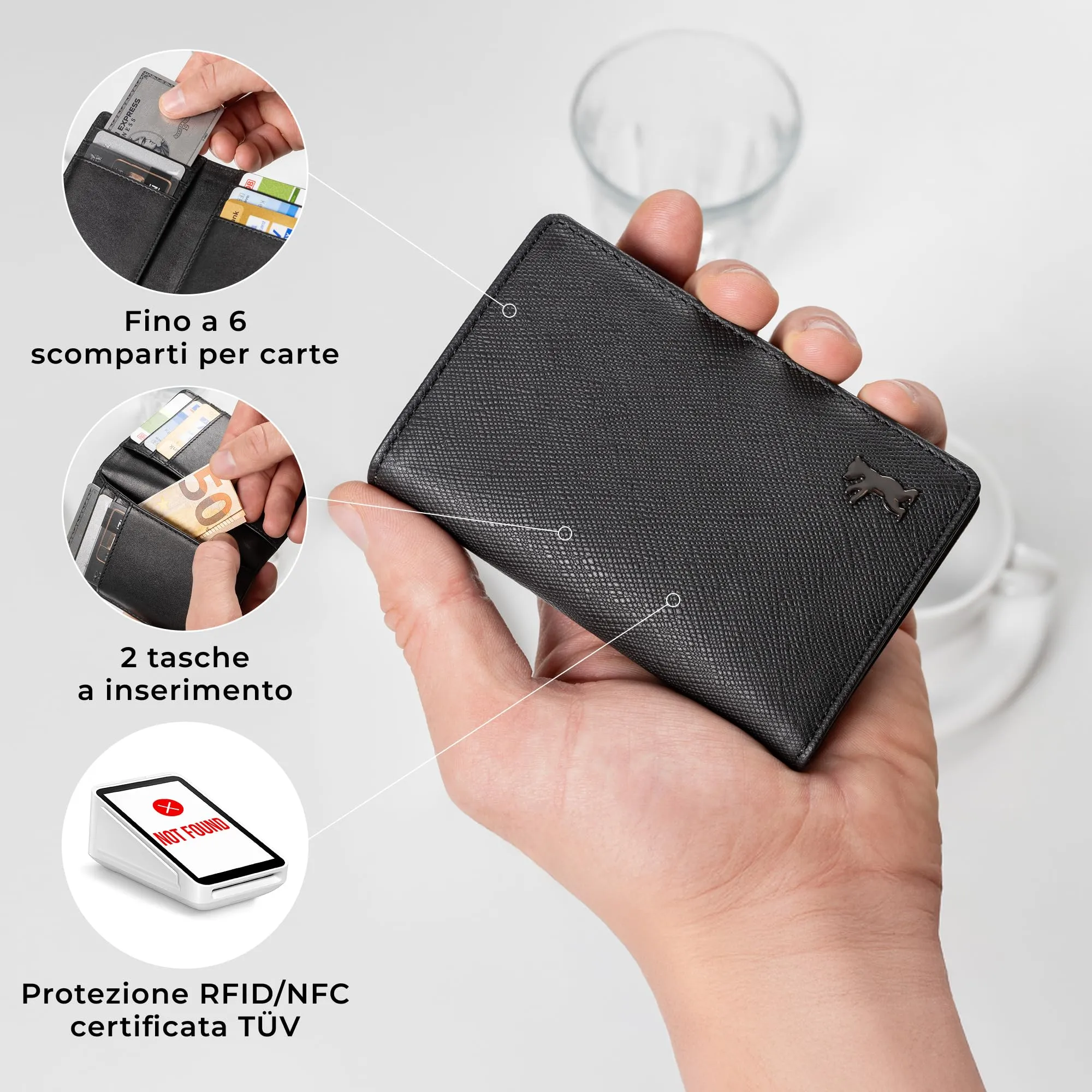 Berliner Bags Portacarte Porto Slim con Banconote e RFID in Pelle Saffiano - immagine 3